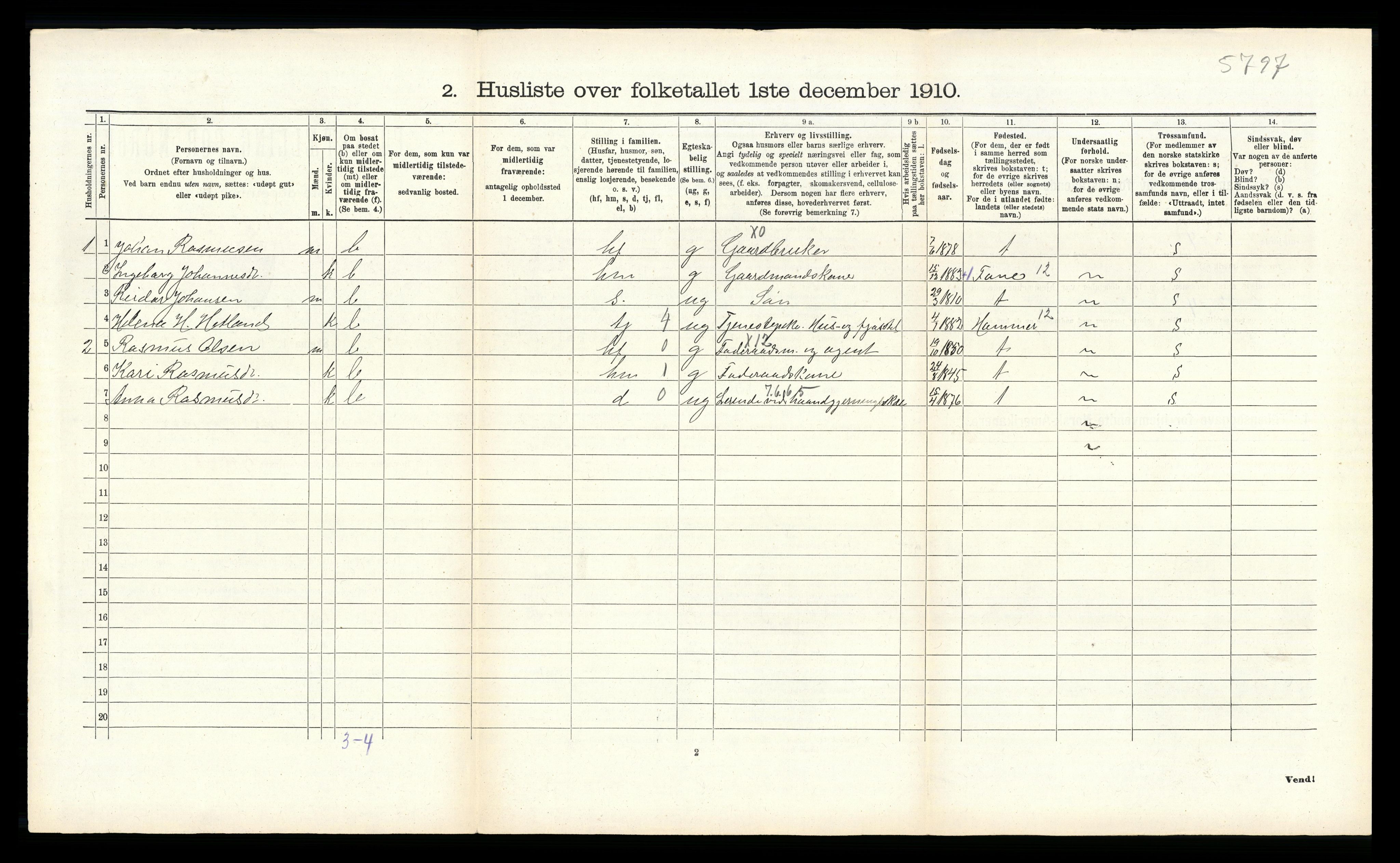 RA, Folketelling 1910 for 1250 Haus herred, 1910, s. 949