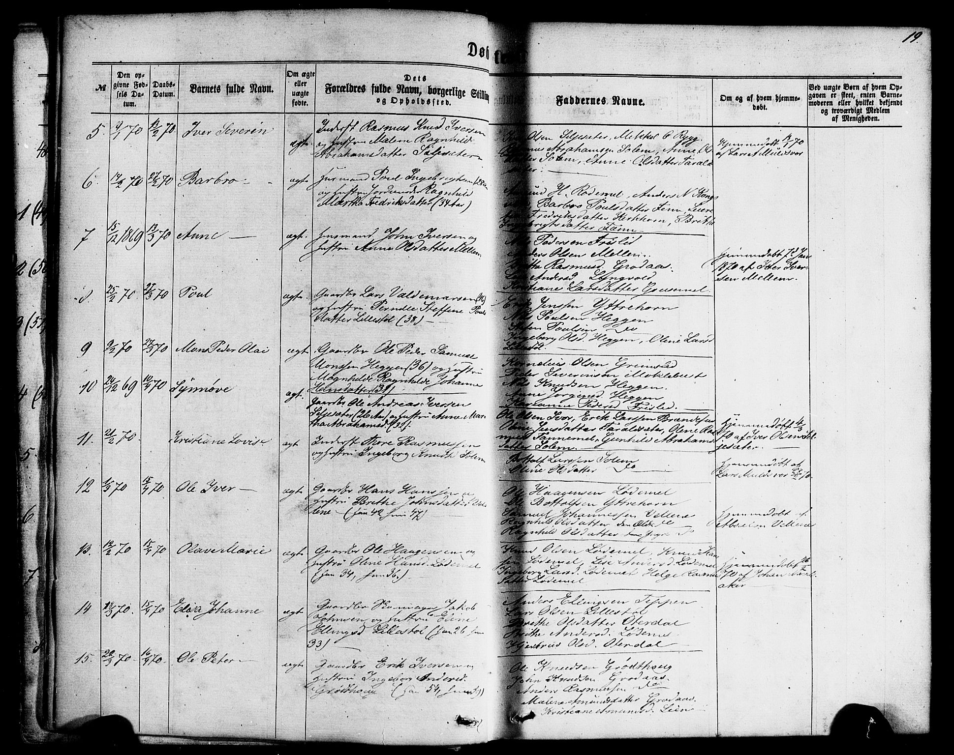 Hornindal sokneprestembete, AV/SAB-A-82401/H/Haa/Haaa/L0002: Ministerialbok nr. A 2, 1867-1884, s. 19