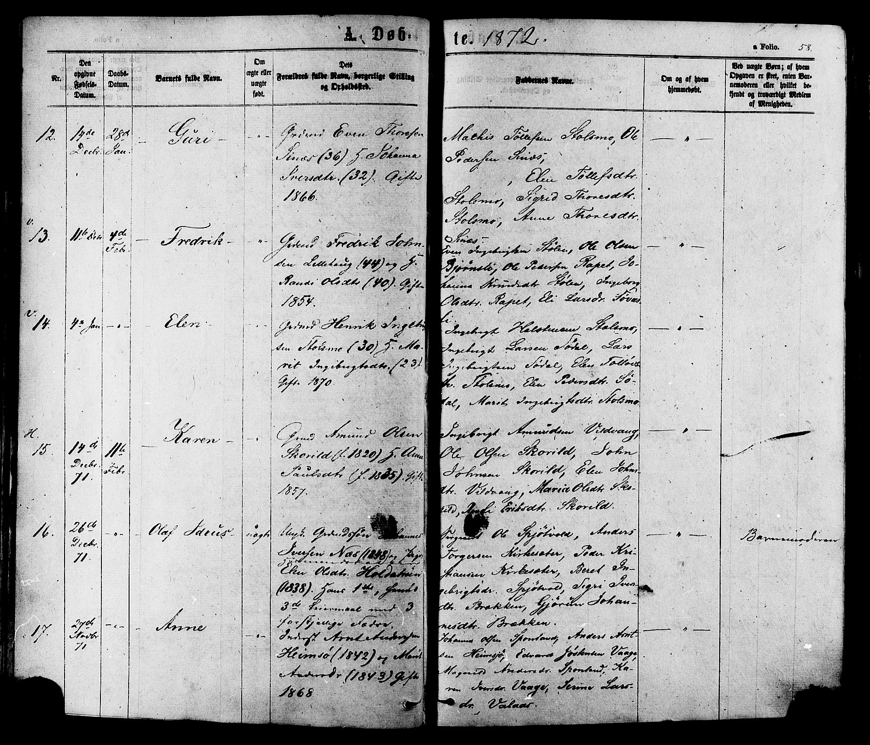 Ministerialprotokoller, klokkerbøker og fødselsregistre - Sør-Trøndelag, SAT/A-1456/630/L0495: Ministerialbok nr. 630A08, 1868-1878, s. 58