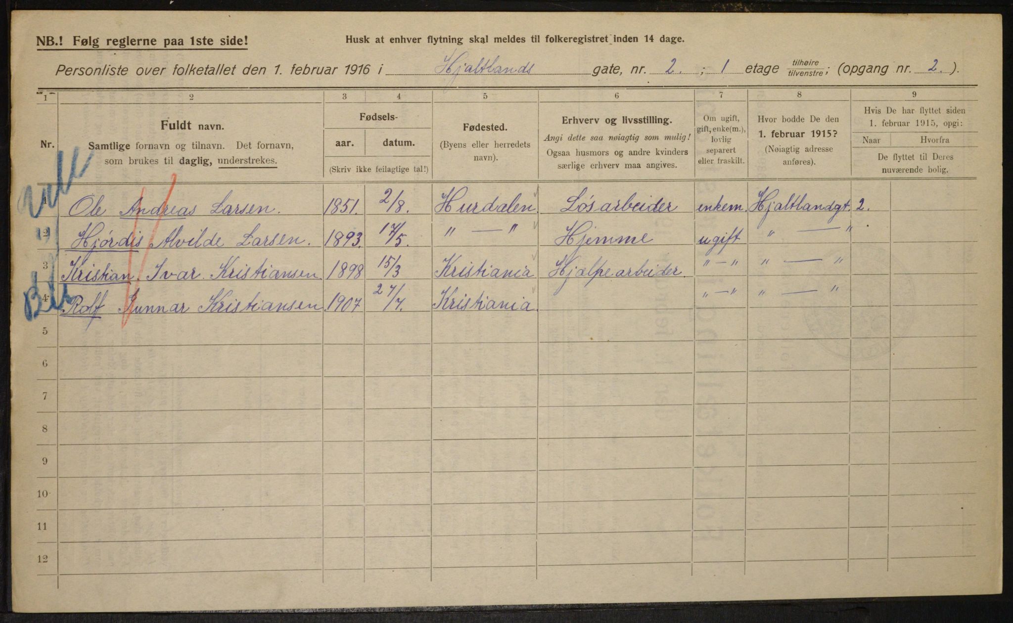 OBA, Kommunal folketelling 1.2.1916 for Kristiania, 1916, s. 40799