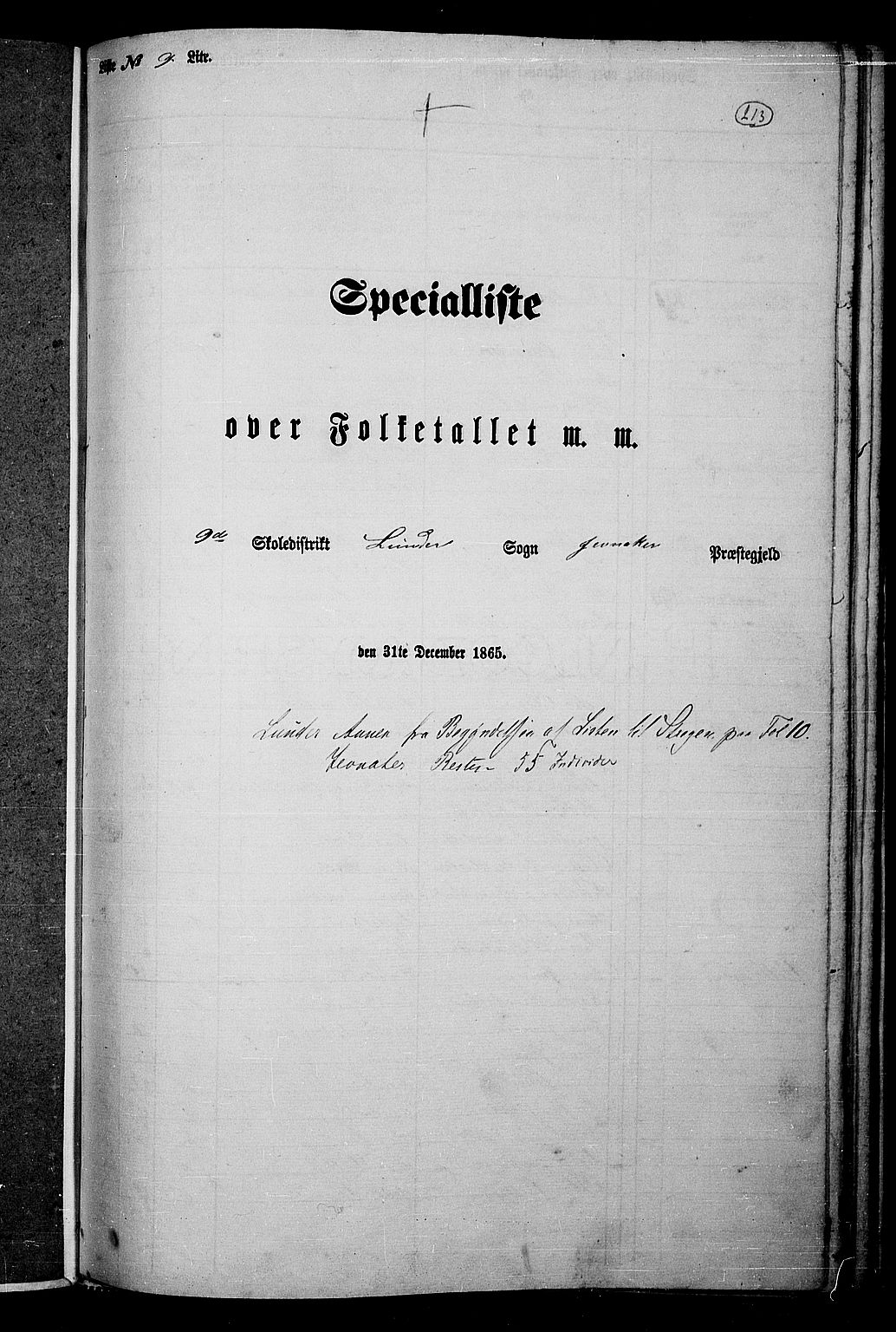 RA, Folketelling 1865 for 0532P Jevnaker prestegjeld, 1865, s. 197