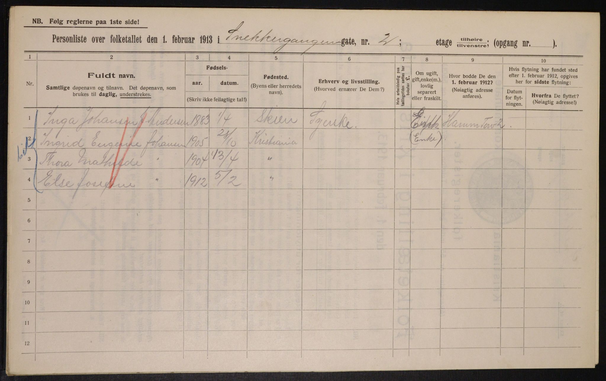 OBA, Kommunal folketelling 1.2.1913 for Kristiania, 1913, s. 97963