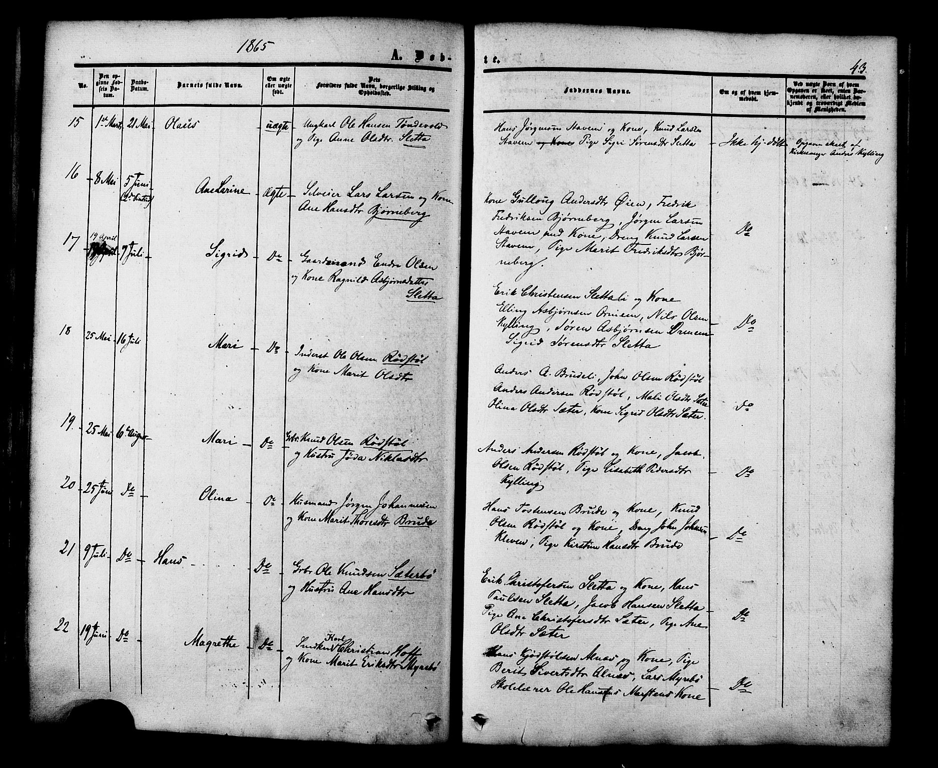 Ministerialprotokoller, klokkerbøker og fødselsregistre - Møre og Romsdal, AV/SAT-A-1454/546/L0594: Ministerialbok nr. 546A02, 1854-1882, s. 43