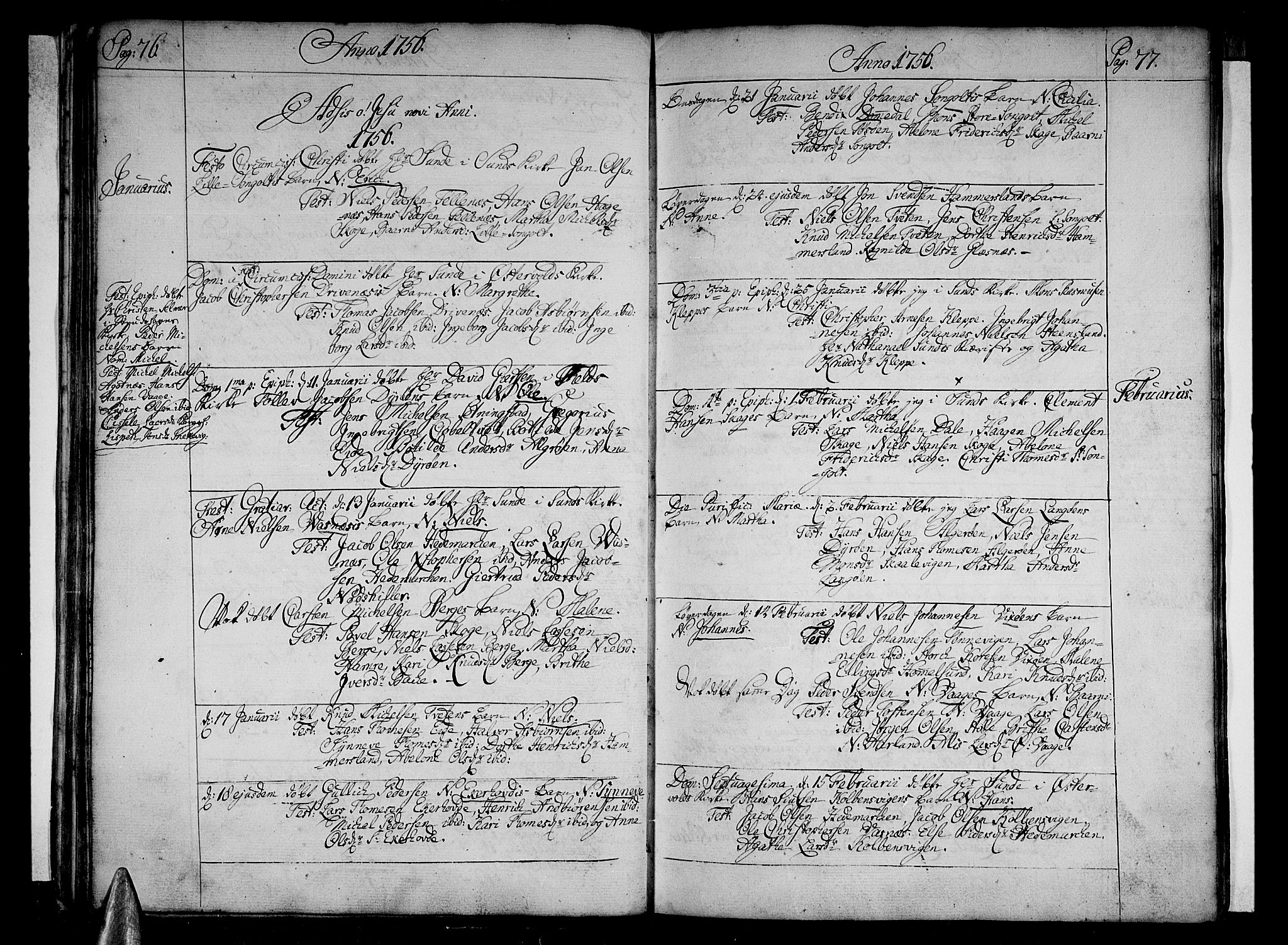 Sund sokneprestembete, AV/SAB-A-99930: Ministerialbok nr. A 4, 1748-1769, s. 76-77