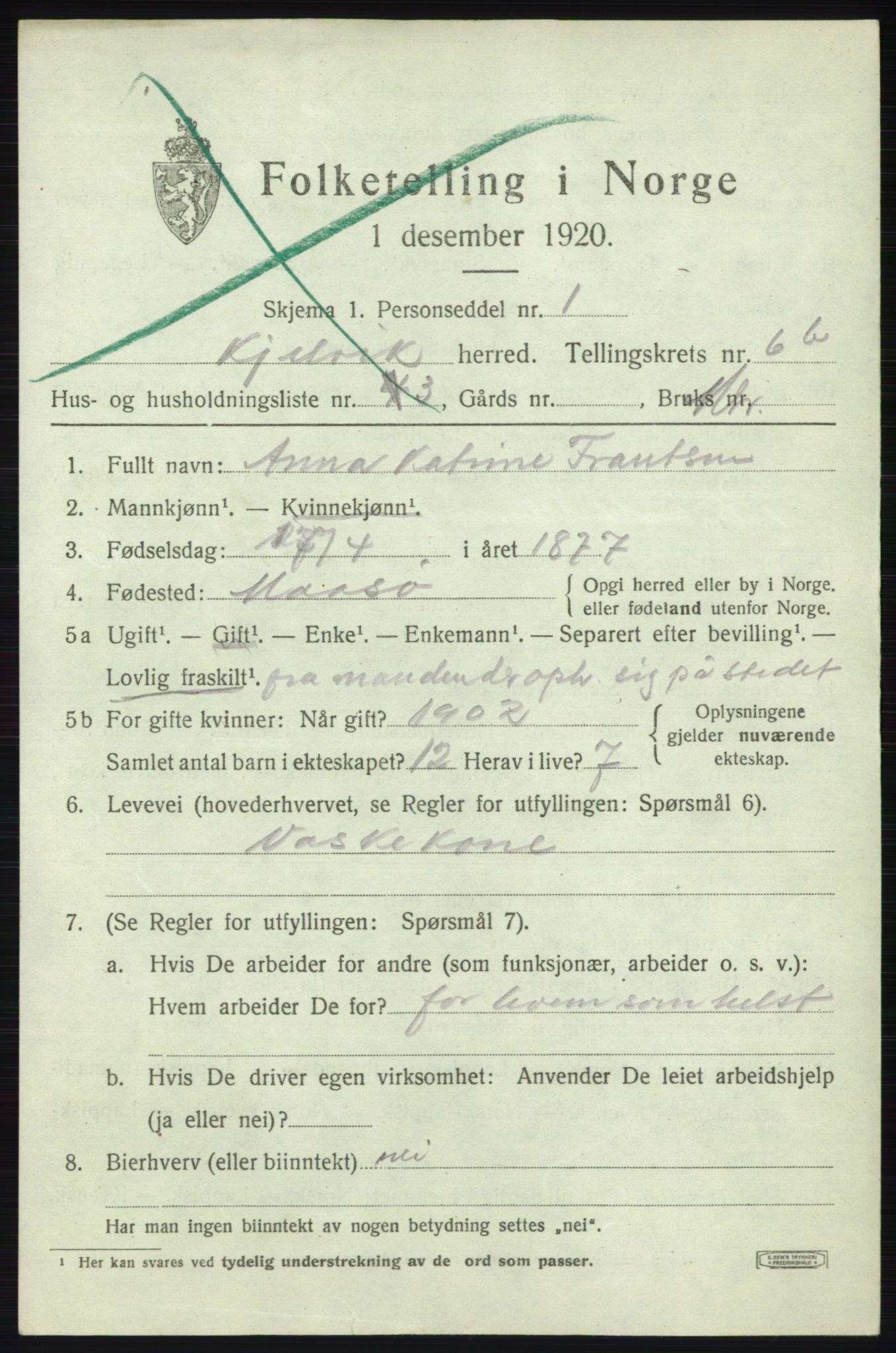 SATØ, Folketelling 1920 for 2019 Kjelvik herred, 1920, s. 3637