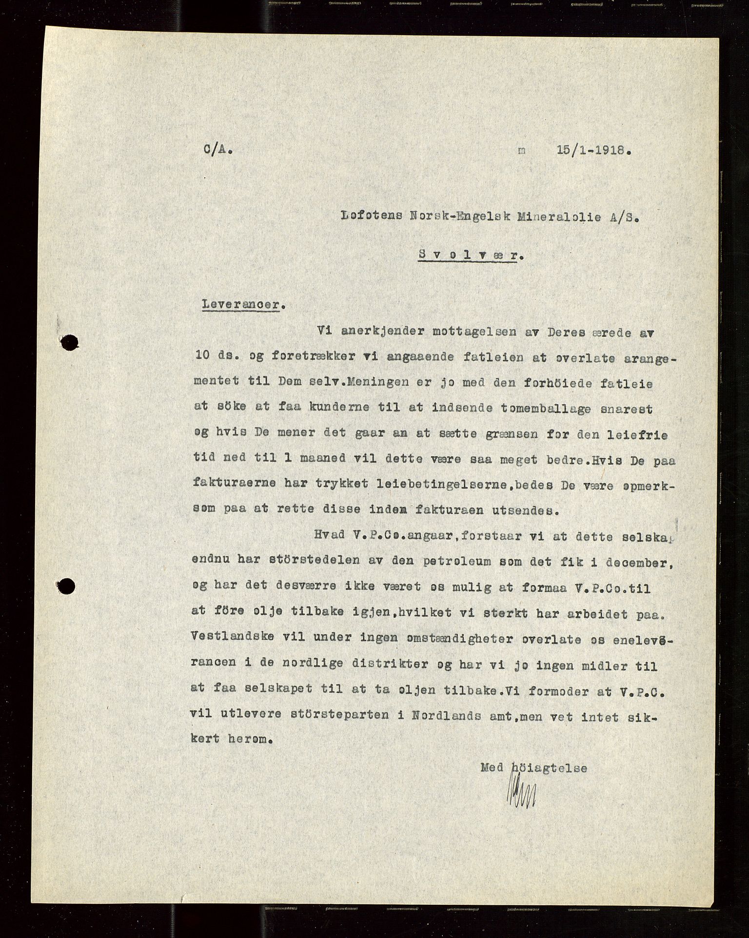 Pa 1521 - A/S Norske Shell, AV/SAST-A-101915/E/Ea/Eaa/L0022: Sjefskorrespondanse, 1918, s. 71