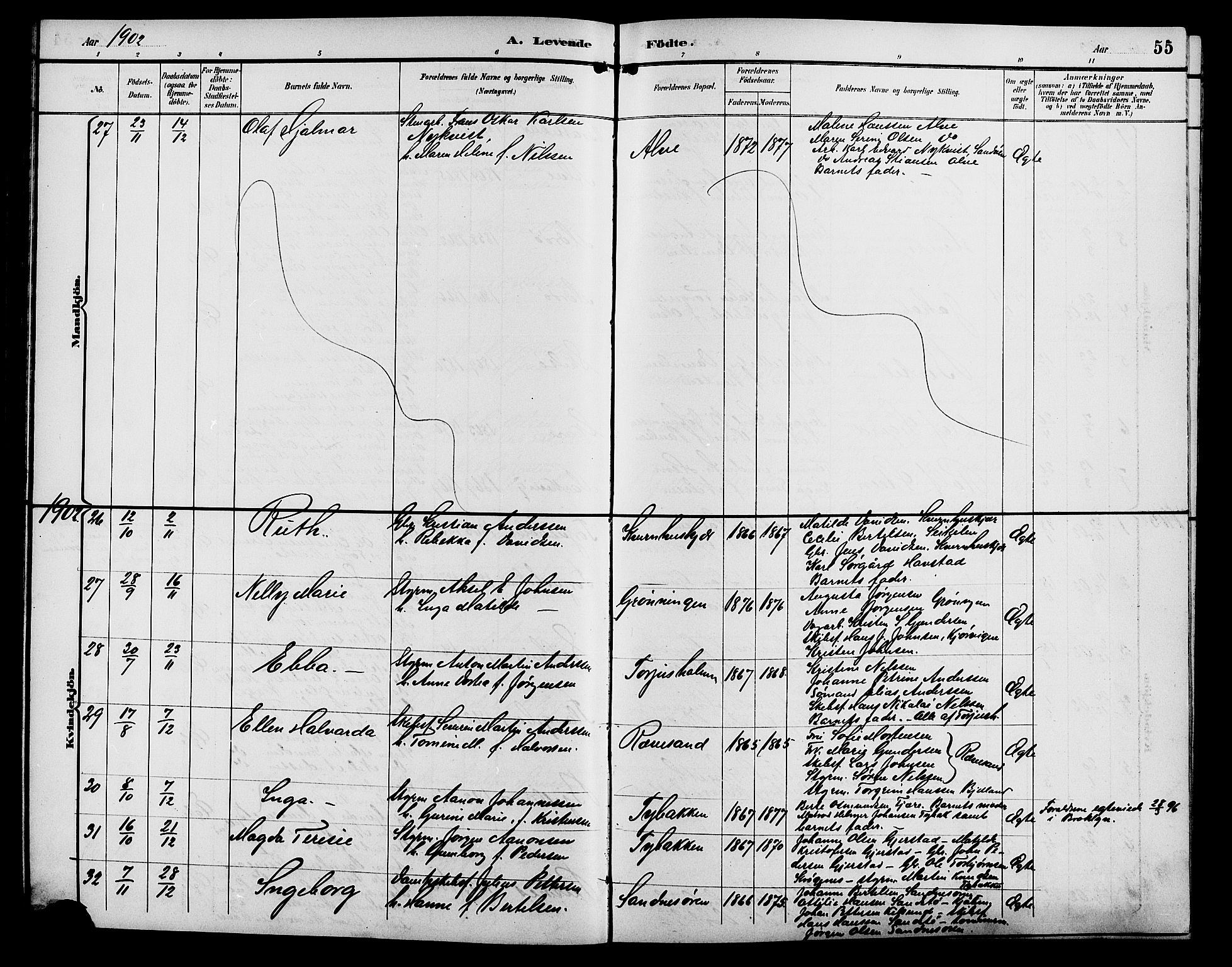 Tromøy sokneprestkontor, AV/SAK-1111-0041/F/Fb/L0006: Klokkerbok nr. B 6, 1892-1907, s. 55