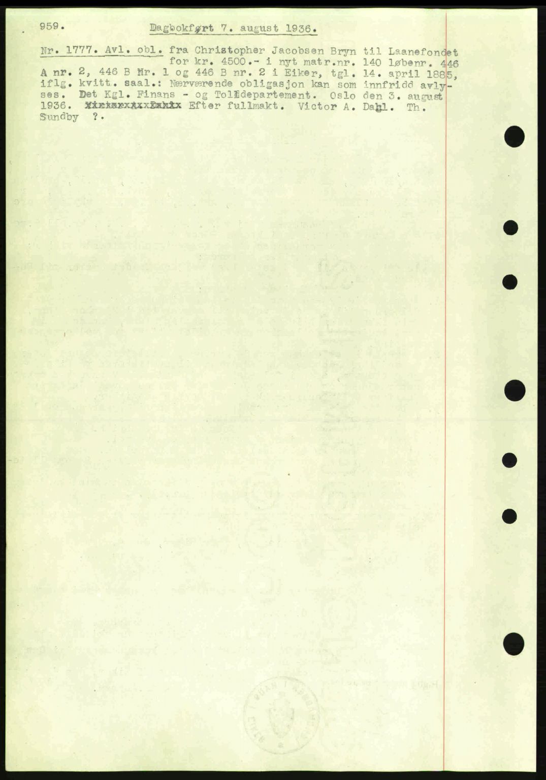 Eiker, Modum og Sigdal sorenskriveri, SAKO/A-123/G/Ga/Gab/L0032: Pantebok nr. A2, 1936-1936, Dagboknr: 1777/1936