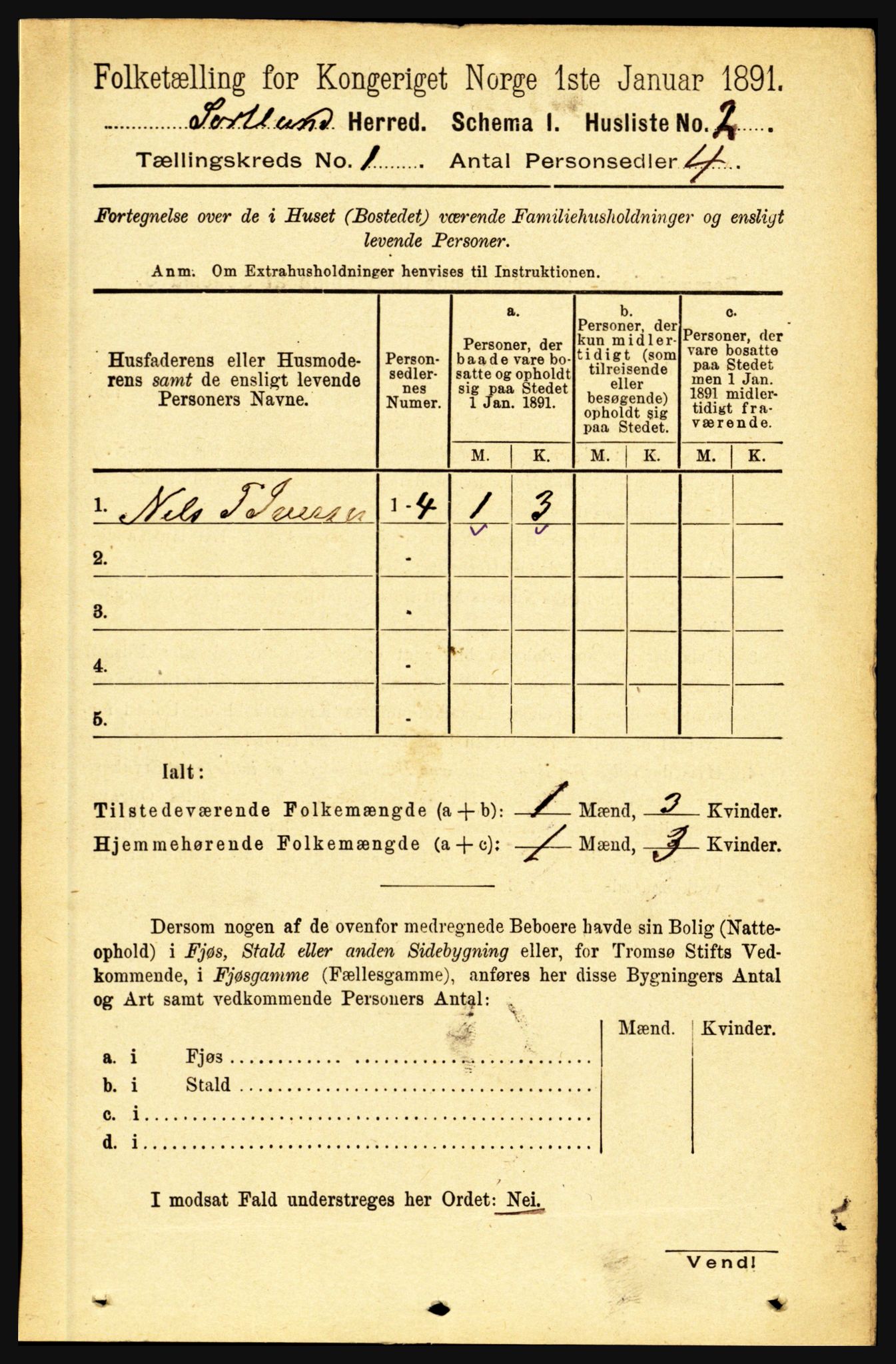 RA, Folketelling 1891 for 1870 Sortland herred, 1891, s. 19