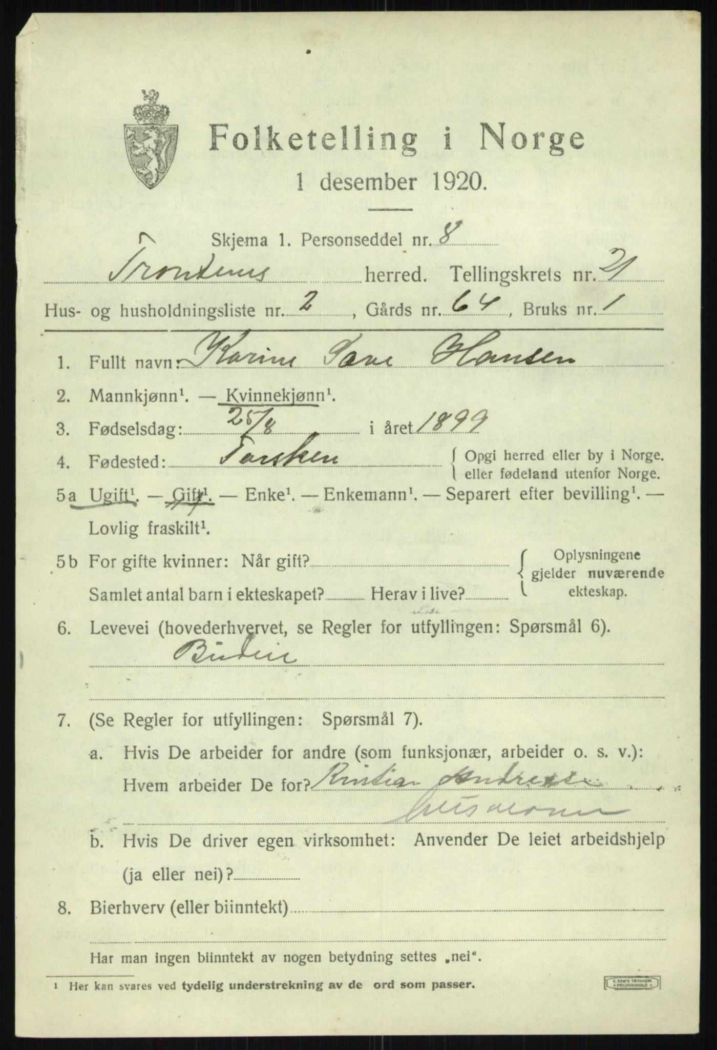 SATØ, Folketelling 1920 for 1914 Trondenes herred, 1920, s. 16322