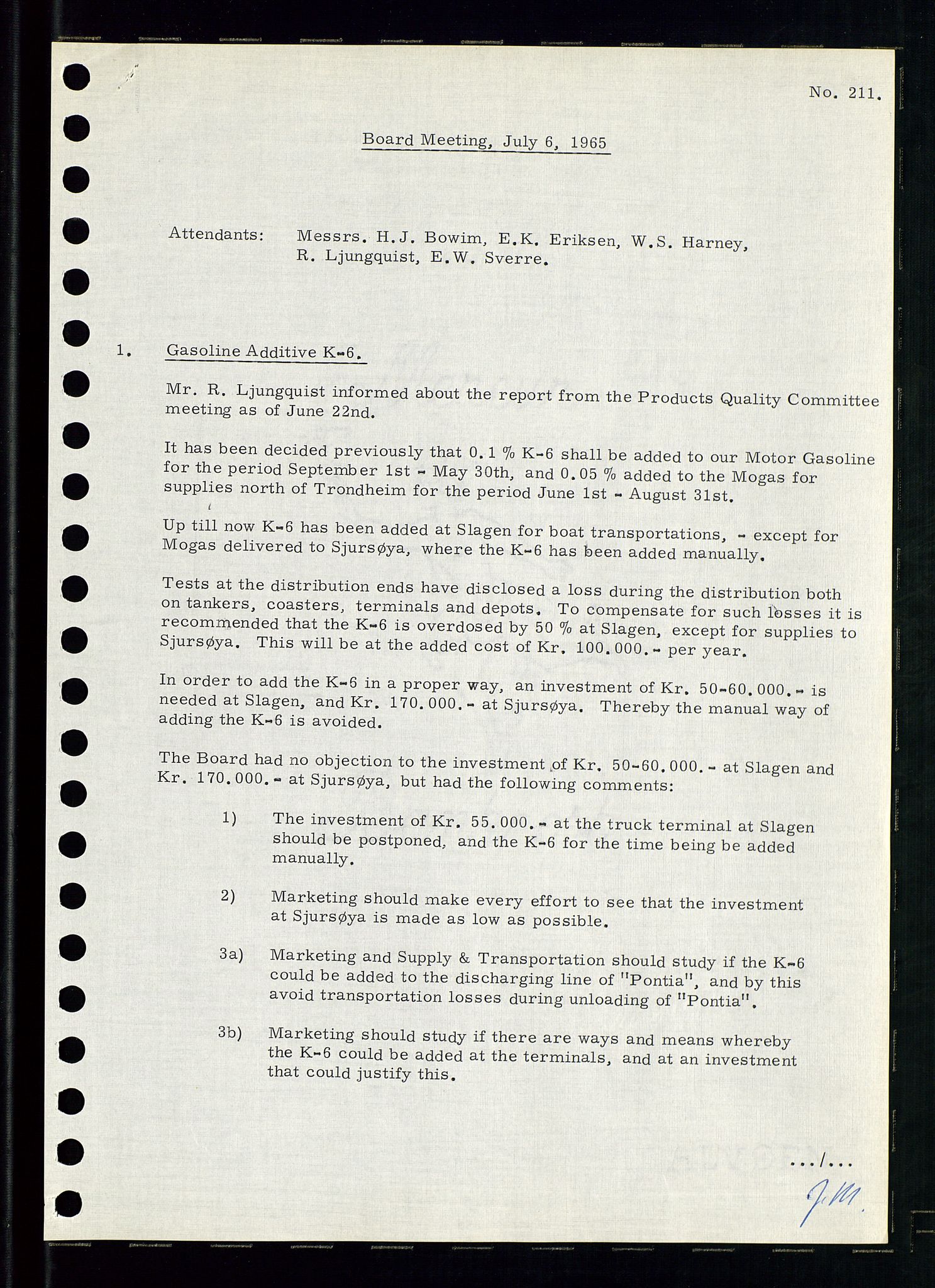 Pa 0982 - Esso Norge A/S, AV/SAST-A-100448/A/Aa/L0002/0001: Den administrerende direksjon Board minutes (styrereferater) / Den administrerende direksjon Board minutes (styrereferater), 1965, s. 87