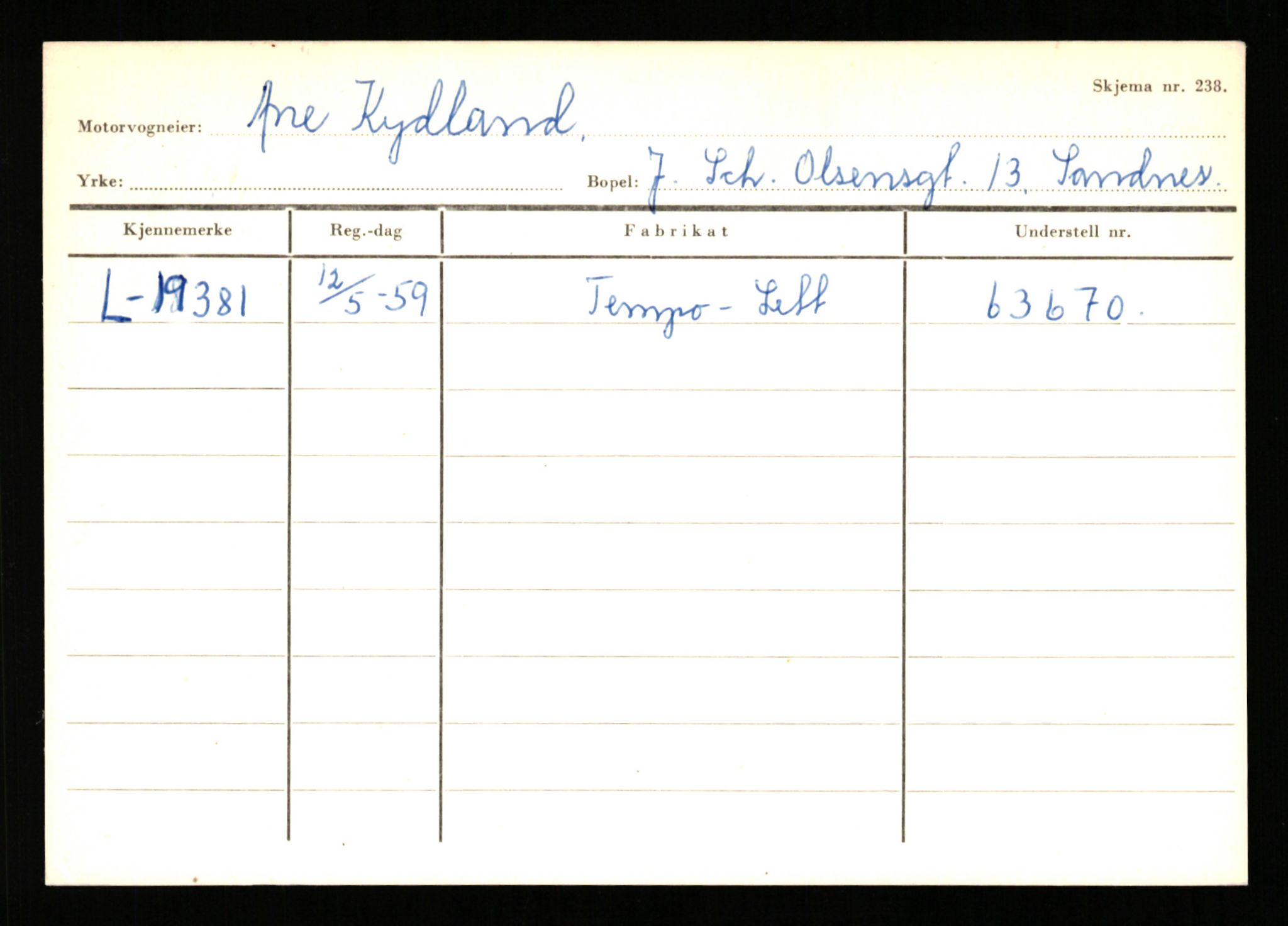 Stavanger trafikkstasjon, SAST/A-101942/0/H/L0021: Kristiania - Landsnes, 1930-1971, s. 1960