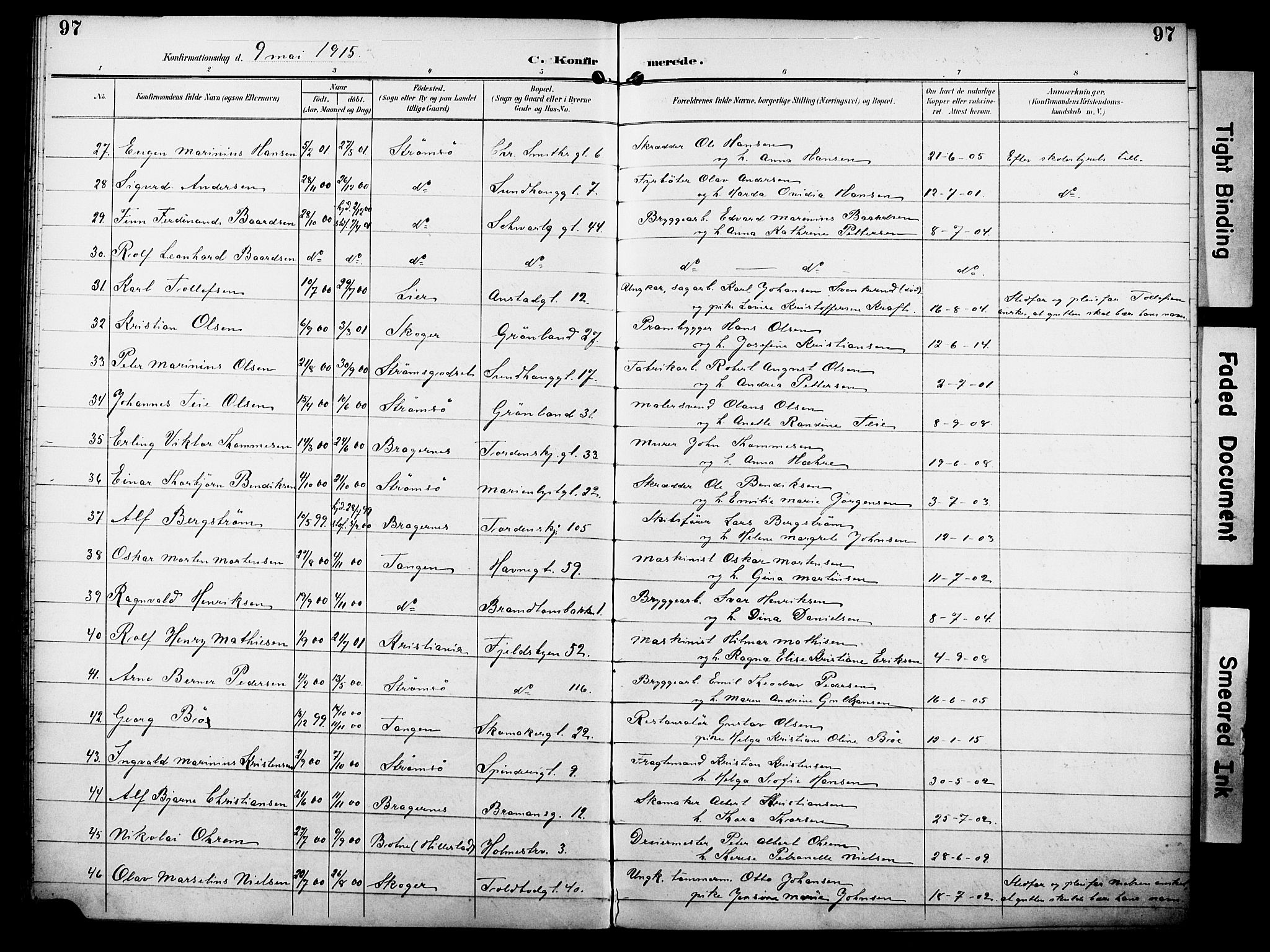 Strømsø kirkebøker, AV/SAKO-A-246/F/Fa/L0025: Ministerialbok nr. I 25, 1893-1922, s. 97