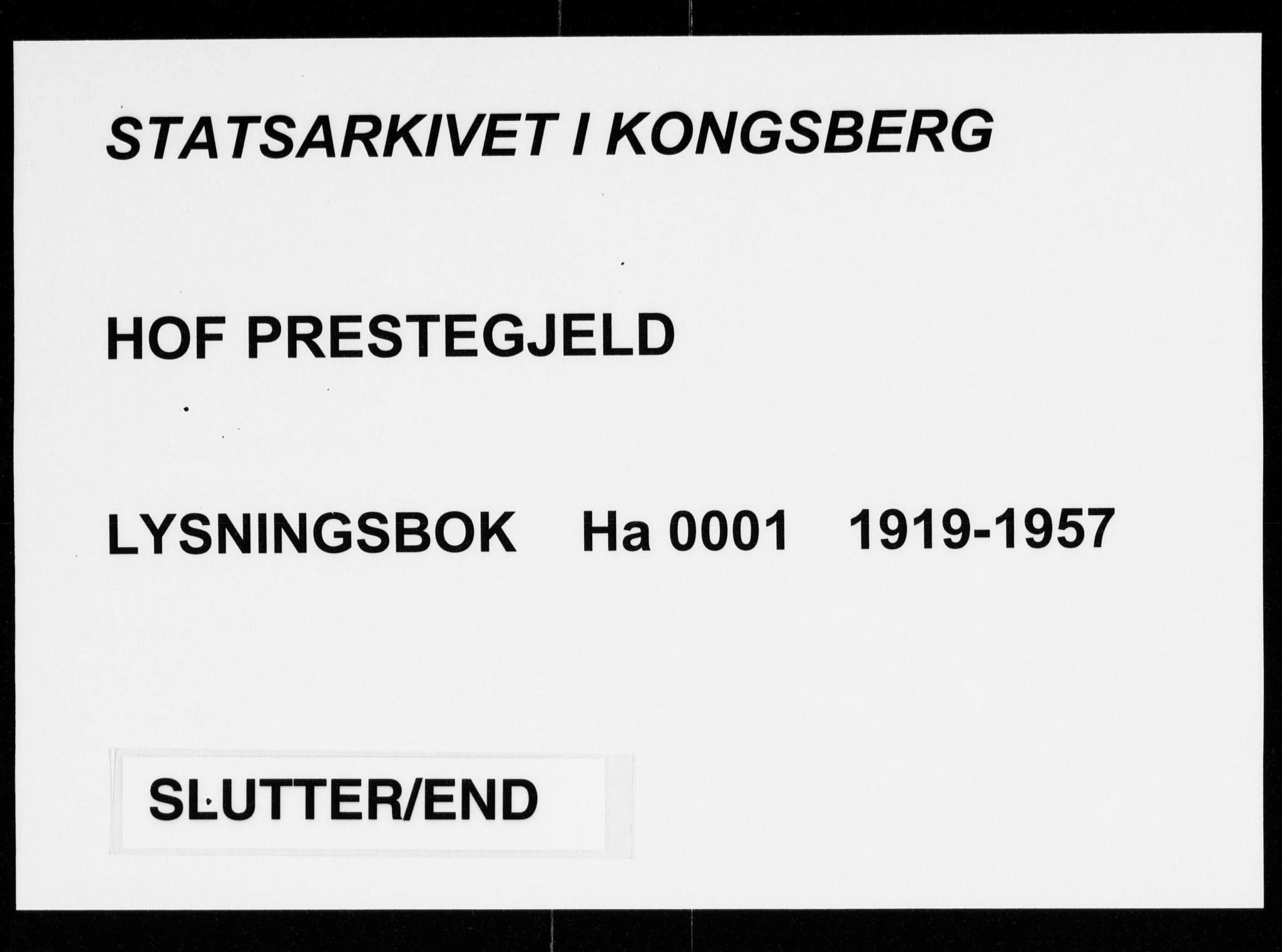 Hof kirkebøker, AV/SAKO-A-64/H/Ha/L0001: Lysningsprotokoll nr. 1, 1919-1957