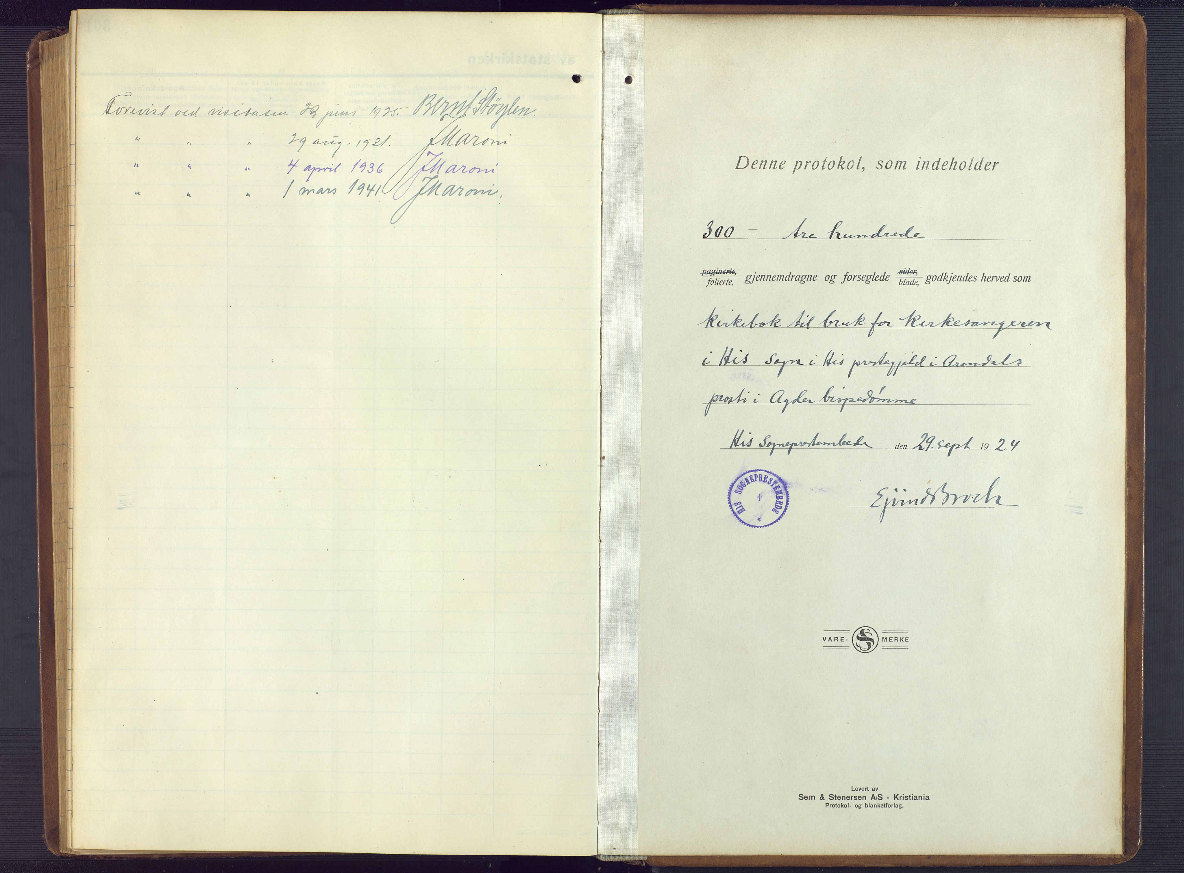 Hisøy sokneprestkontor, SAK/1111-0020/F/Fb/L0005: Klokkerbok nr. B 5, 1924-1946