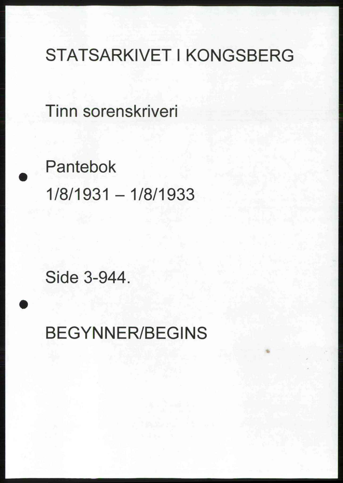 Tinn sorenskriveri, AV/SAKO-A-210/G/Ga/L0003: Pantebok nr. 3, 1931-1933
