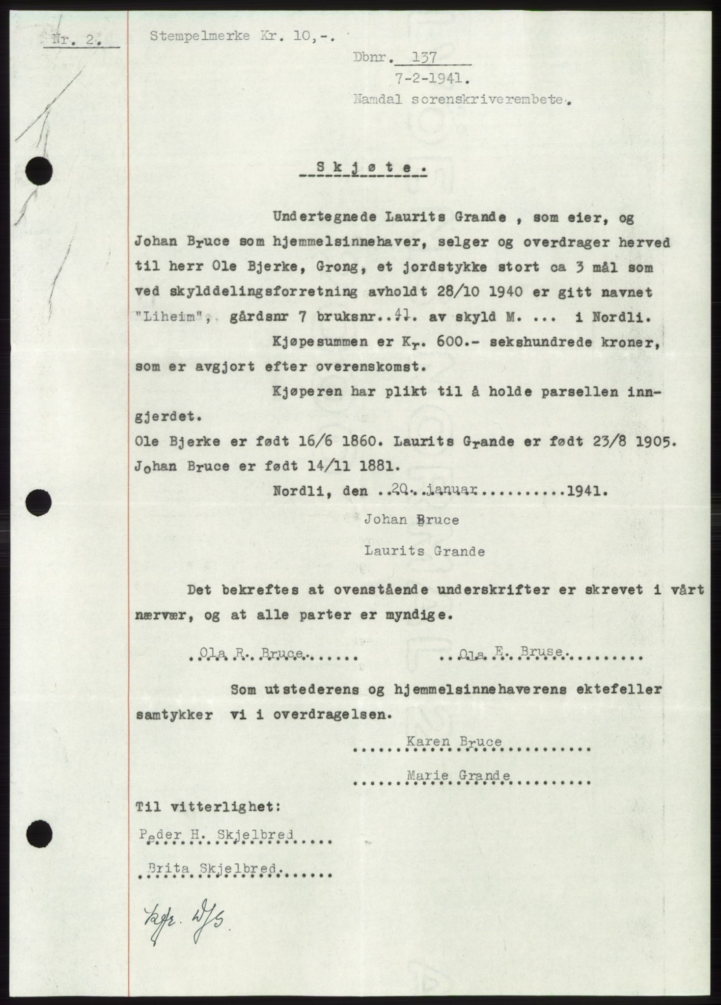 Namdal sorenskriveri, SAT/A-4133/1/2/2C: Pantebok nr. -, 1940-1941, Tingl.dato: 07.02.1941