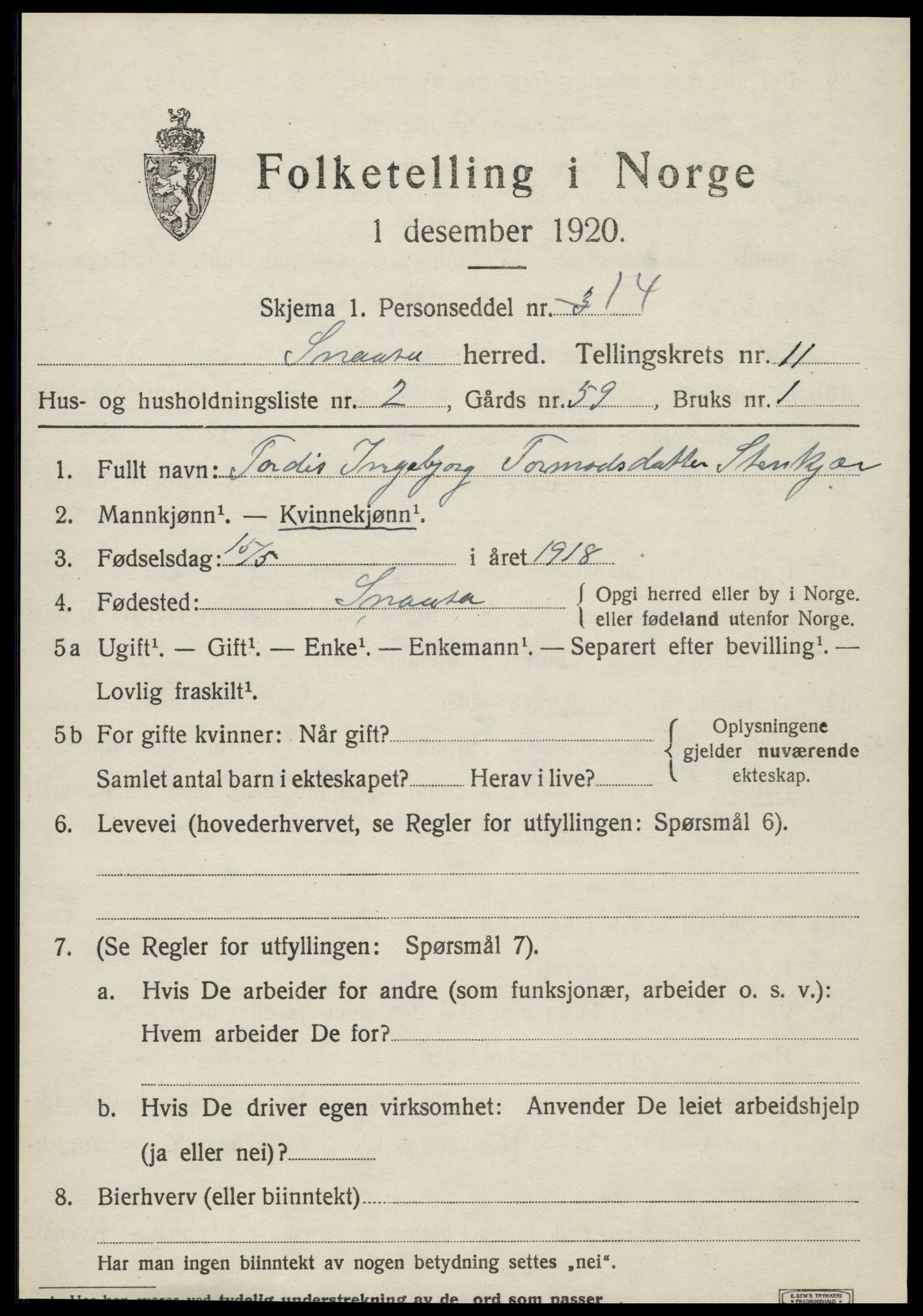 SAT, Folketelling 1920 for 1736 Snåsa herred, 1920, s. 5032