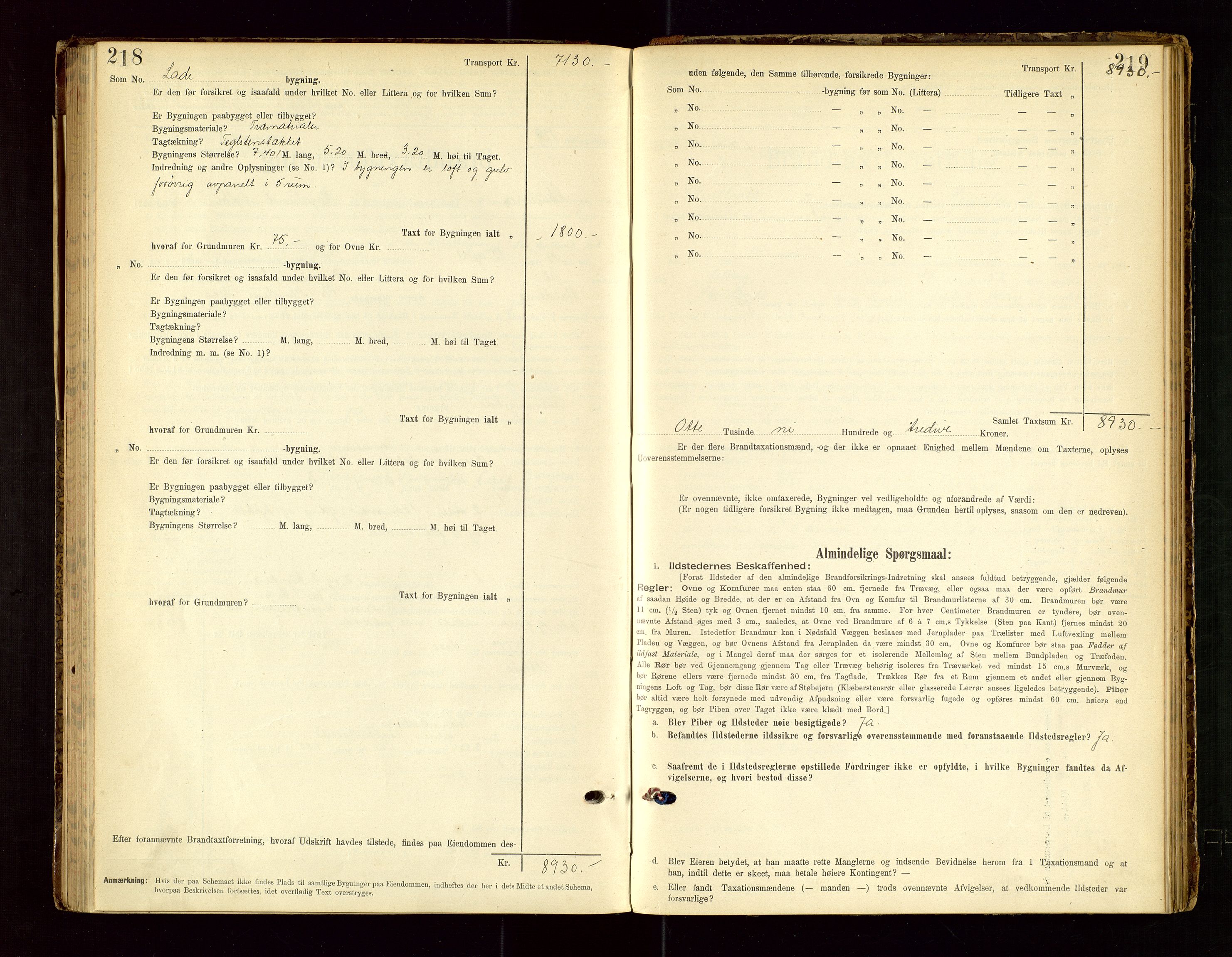 Skudenes lensmannskontor, AV/SAST-A-100444/Gob/L0001: "Brandtaxationsprotokoll", 1895-1924, s. 218-219