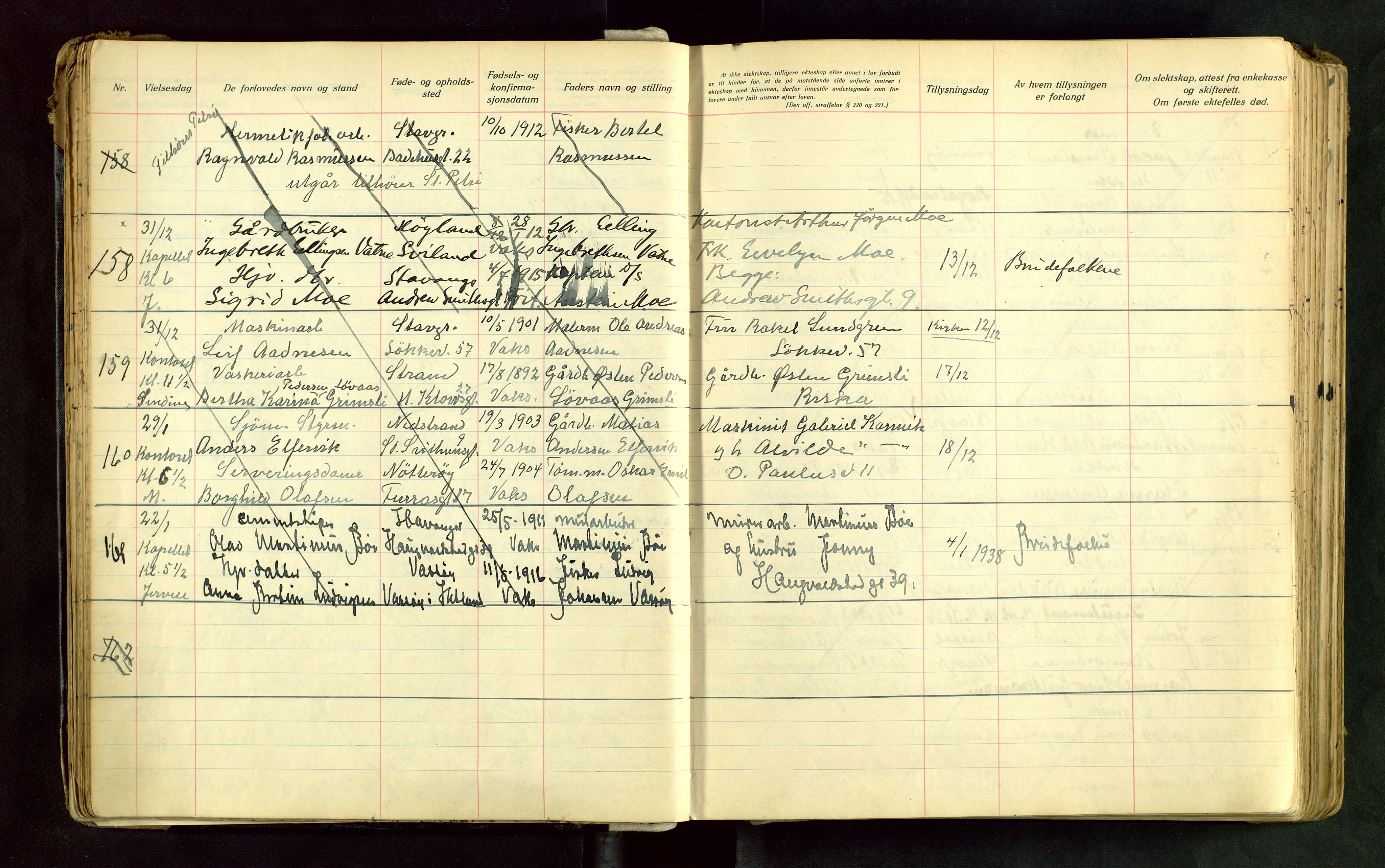 Domkirken sokneprestkontor, AV/SAST-A-101812/001/70/705BA/L0008: Lysningsprotokoll nr. 8, 1936-1956