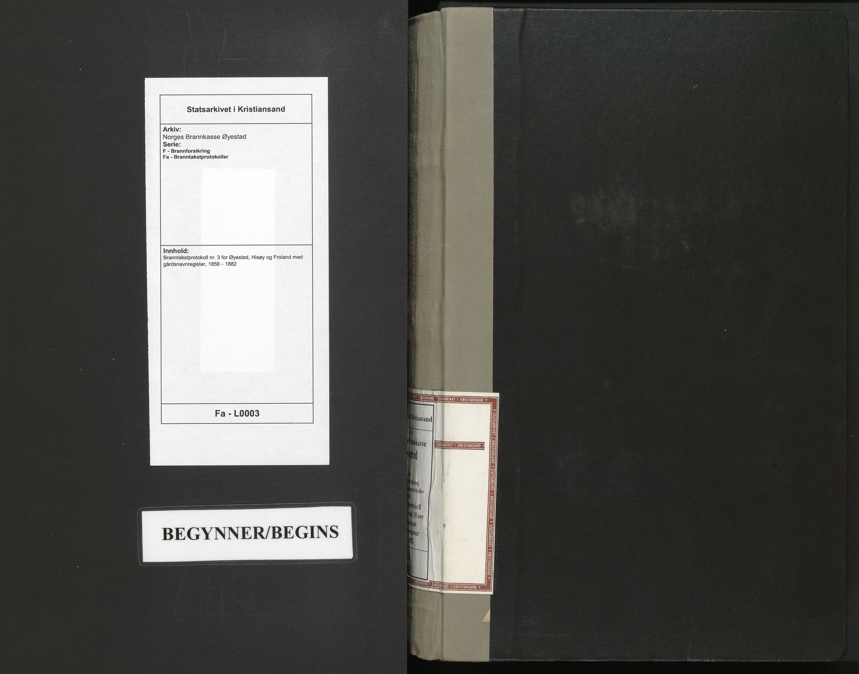 Norges Brannkasse Øyestad, AV/SAK-2241-0059/F/Fa/L0003: Branntakstprotokoll nr. 3 for Øyestad, Hisøy og Froland med gårdsnavnregister, 1856-1882