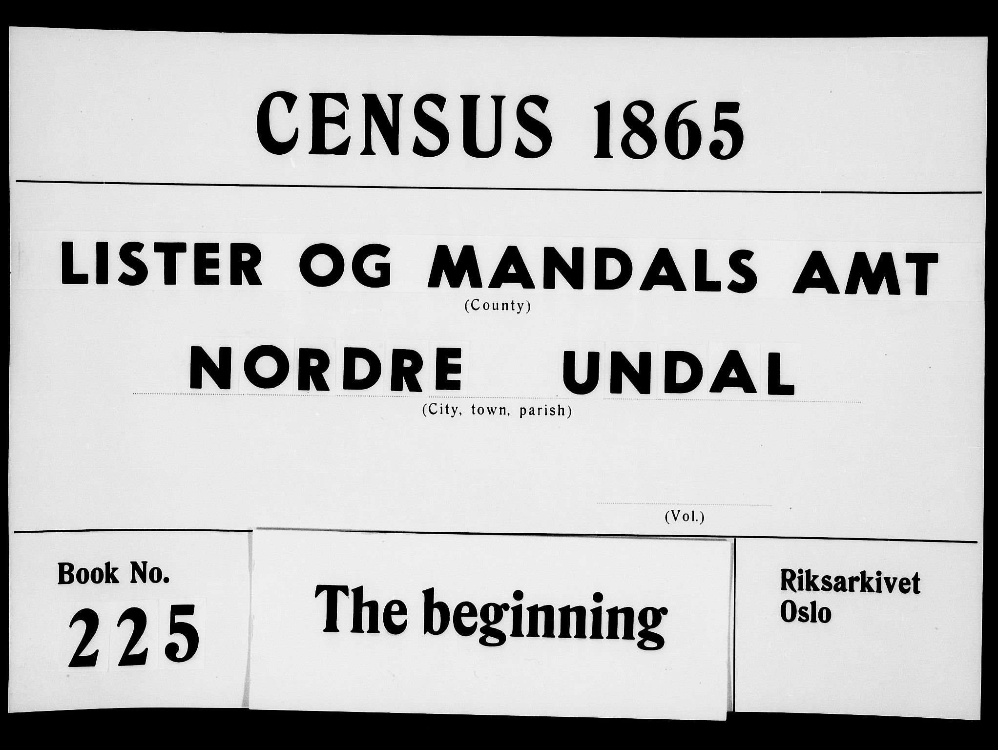 RA, Folketelling 1865 for 1028P Nord-Audnedal prestegjeld, 1865, s. 1