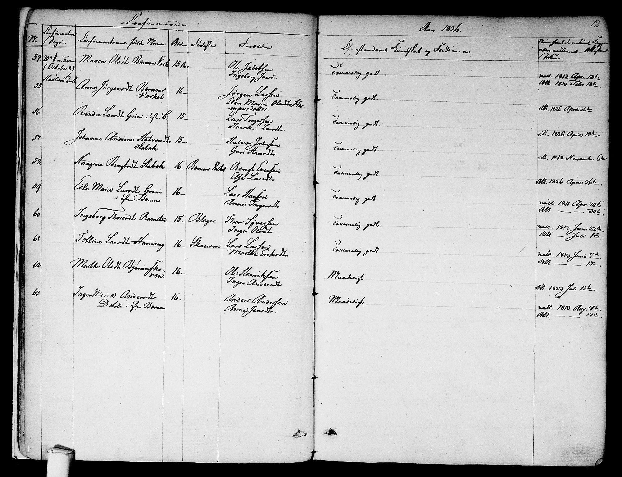 Asker prestekontor Kirkebøker, SAO/A-10256a/F/Fa/L0009: Ministerialbok nr. I 9, 1825-1878, s. 12