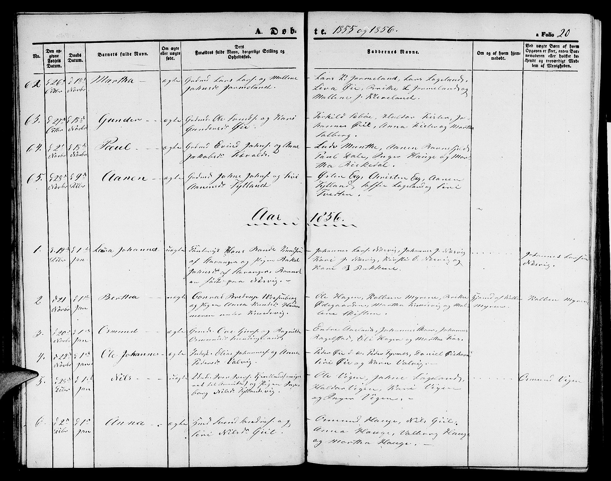 Hjelmeland sokneprestkontor, AV/SAST-A-101843/01/V/L0004: Klokkerbok nr. B 4, 1853-1883, s. 20