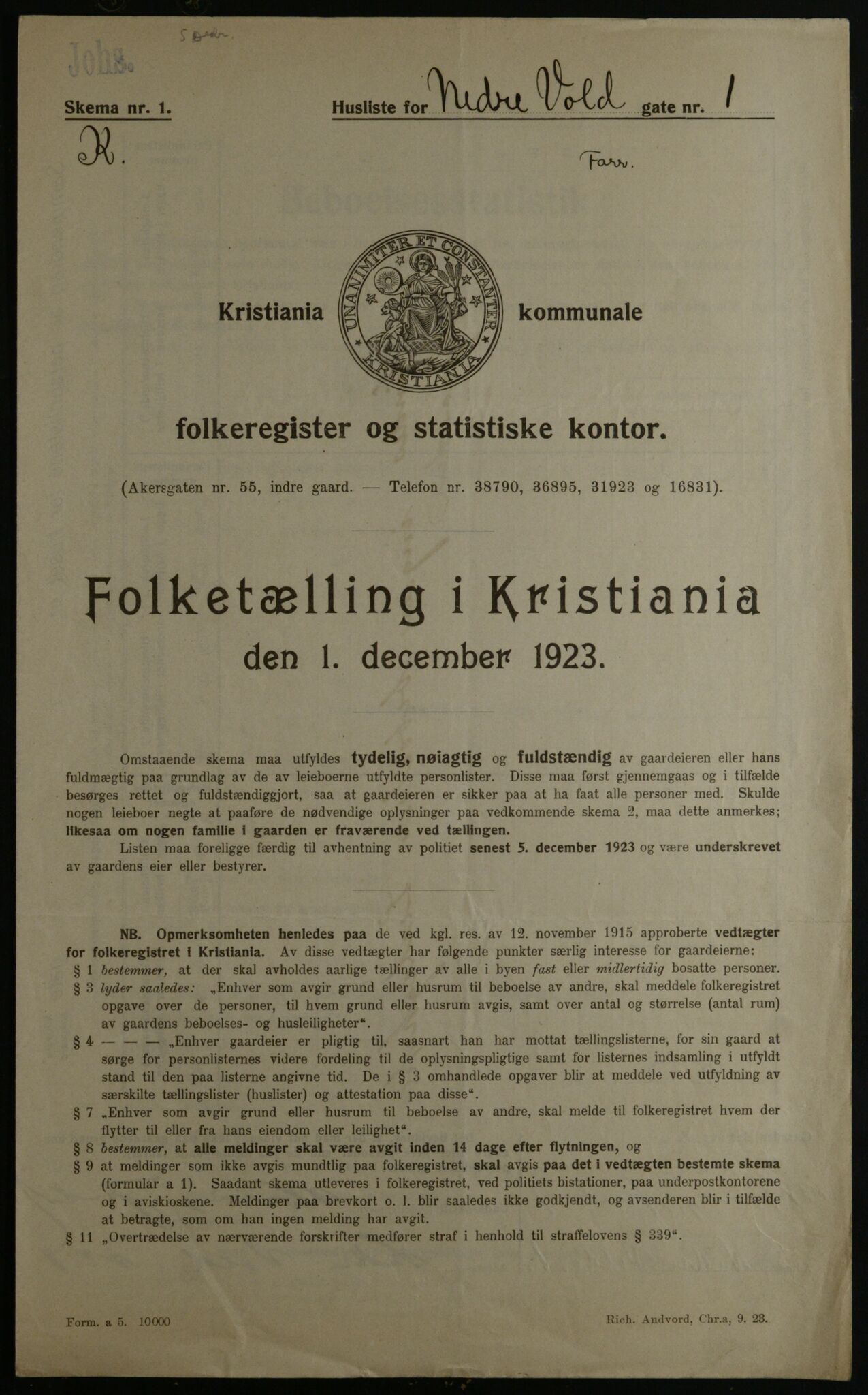 OBA, Kommunal folketelling 1.12.1923 for Kristiania, 1923, s. 76563