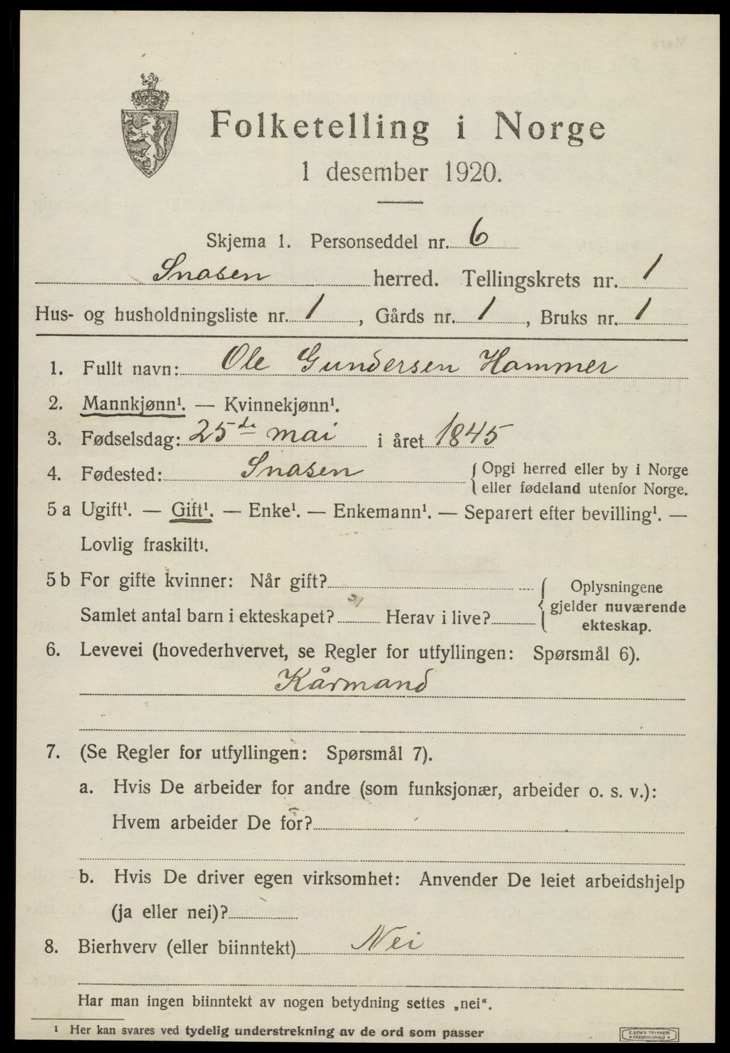 SAT, Folketelling 1920 for 1736 Snåsa herred, 1920, s. 1052