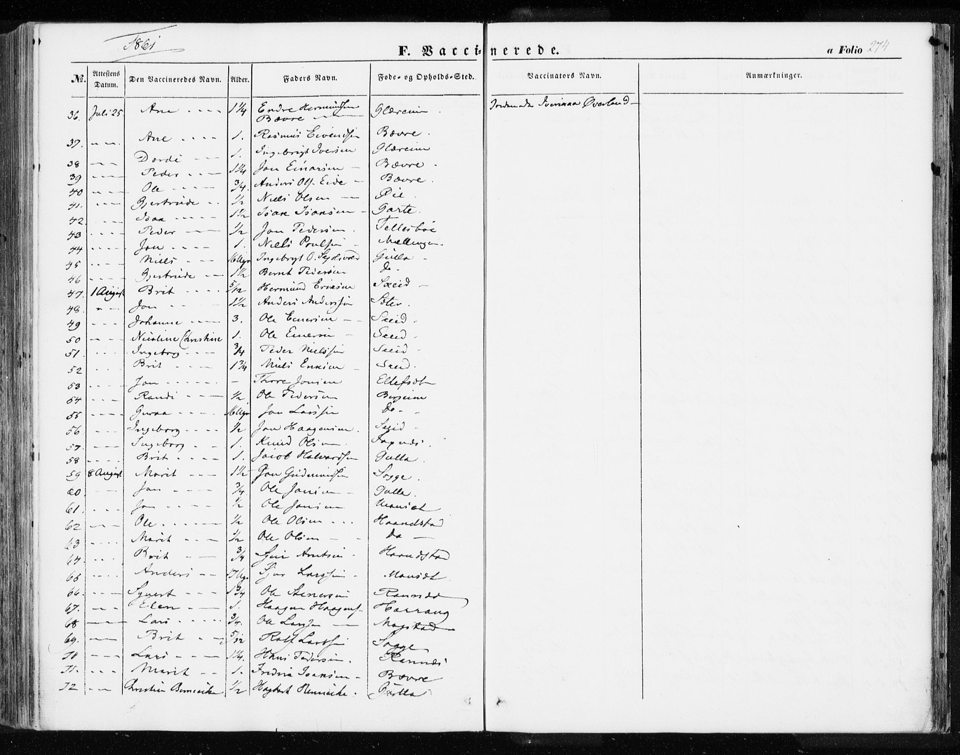 Ministerialprotokoller, klokkerbøker og fødselsregistre - Møre og Romsdal, AV/SAT-A-1454/595/L1044: Ministerialbok nr. 595A06, 1852-1863, s. 274