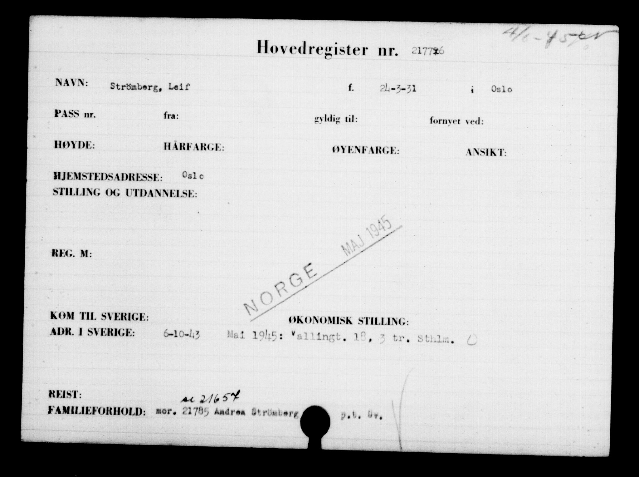 Utenriksstasjonene, Legasjonen i Stockholm, Flyktningkontoret, AV/RA-S-6753/V/Va/L0009: Kjesäterkartoteket, flyktninger med registreringsnr. 18502-22048, 1940-1945, s. 2802