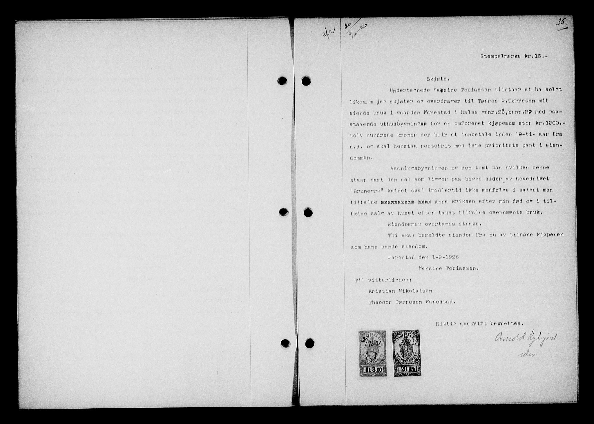 Mandal sorenskriveri, SAK/1221-0005/001/G/Gb/Gba/L0064: Pantebok nr. A-1, 1926-1928, Tingl.dato: 02.10.1926