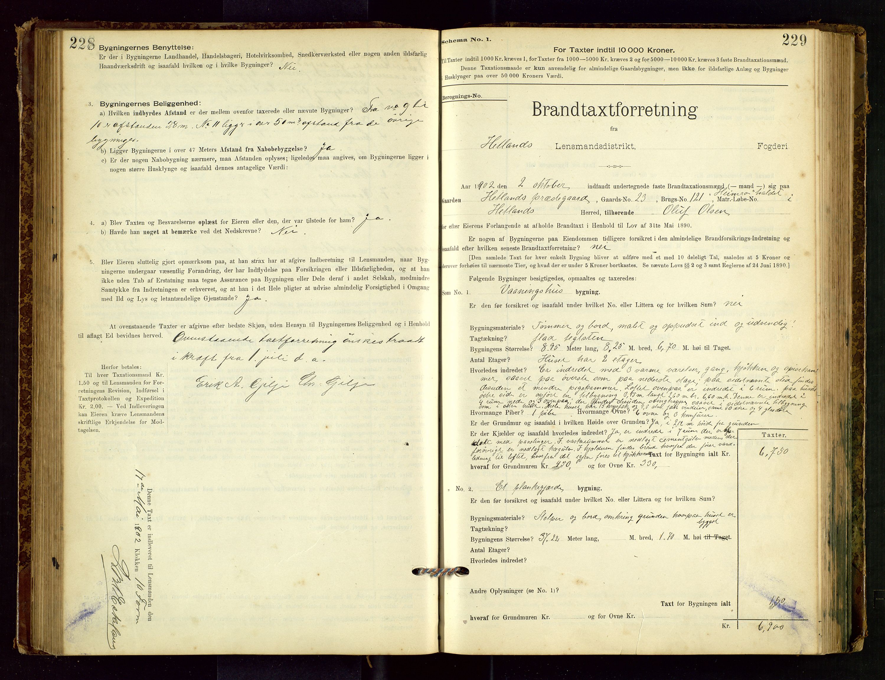 Hetland lensmannskontor, AV/SAST-A-100101/Gob/L0001: "Brandtaxationsprotokol", 1895-1918, s. 228-229