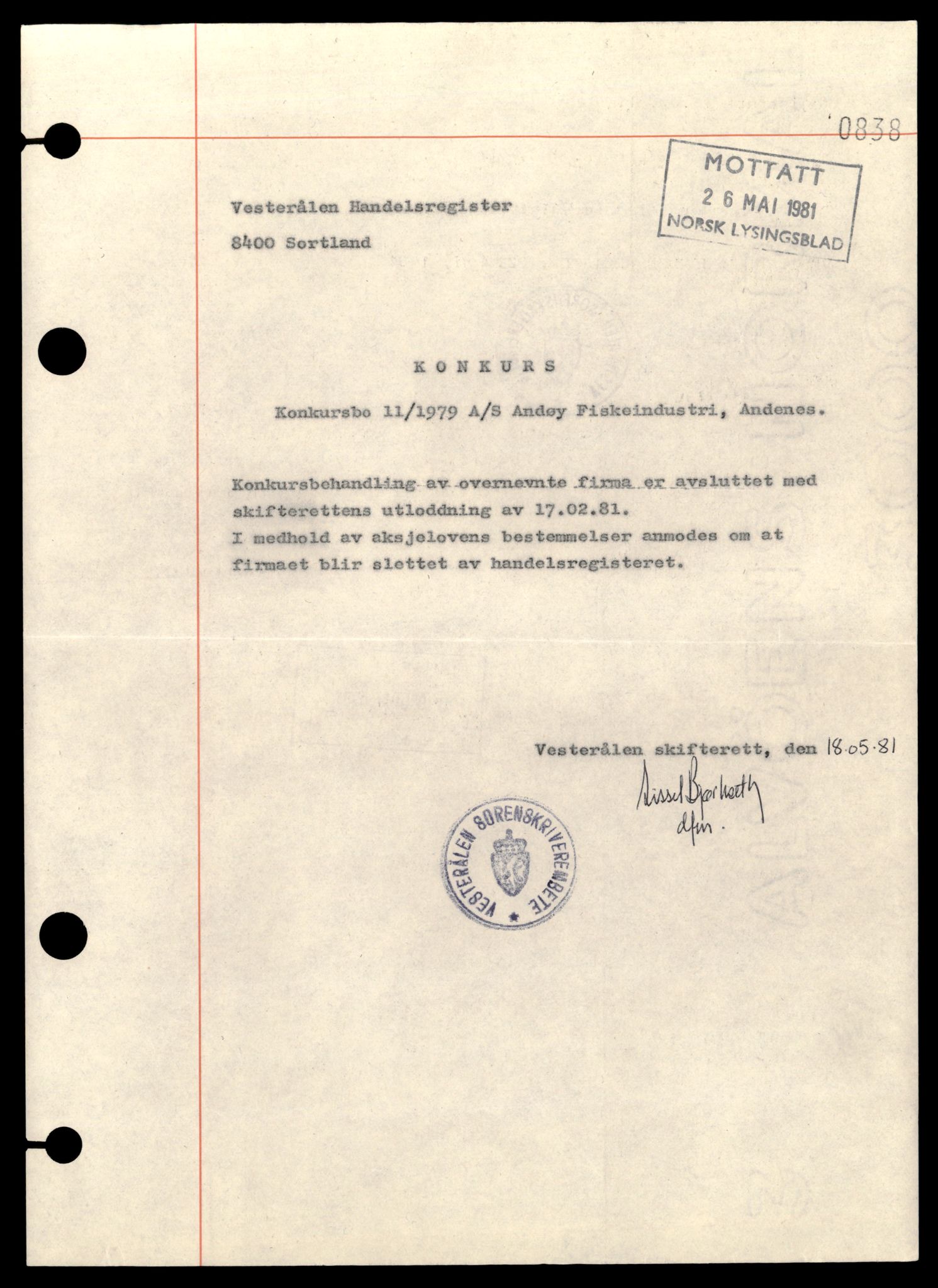 Vesterålen sorenskriveri, SAT/A-4180/4/J/Jd/Jde/L0007: Bilag. Aksjeselskap, A, 1944-1990, s. 3