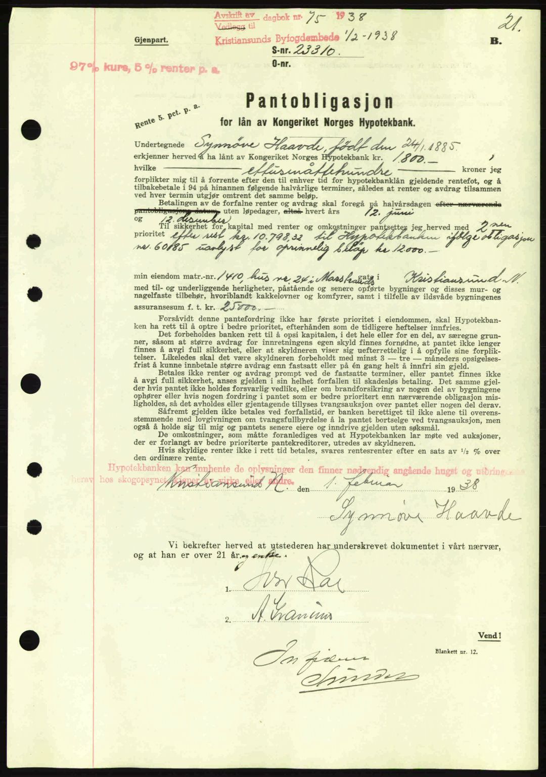 Kristiansund byfogd, AV/SAT-A-4587/A/27: Pantebok nr. 31, 1938-1939, Dagboknr: 75/1938