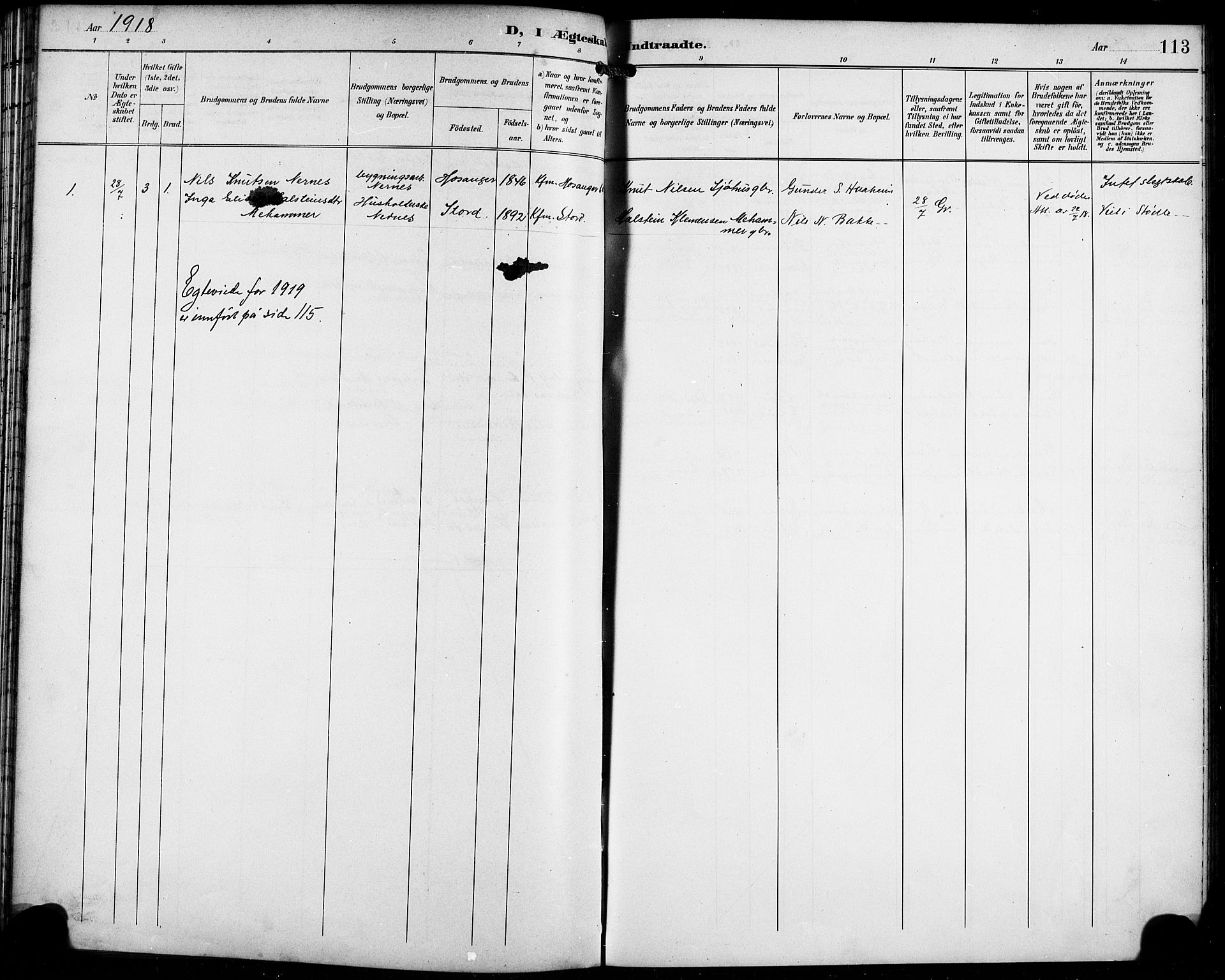 Etne sokneprestembete, SAB/A-75001/H/Hab: Klokkerbok nr. C 5, 1896-1920, s. 113