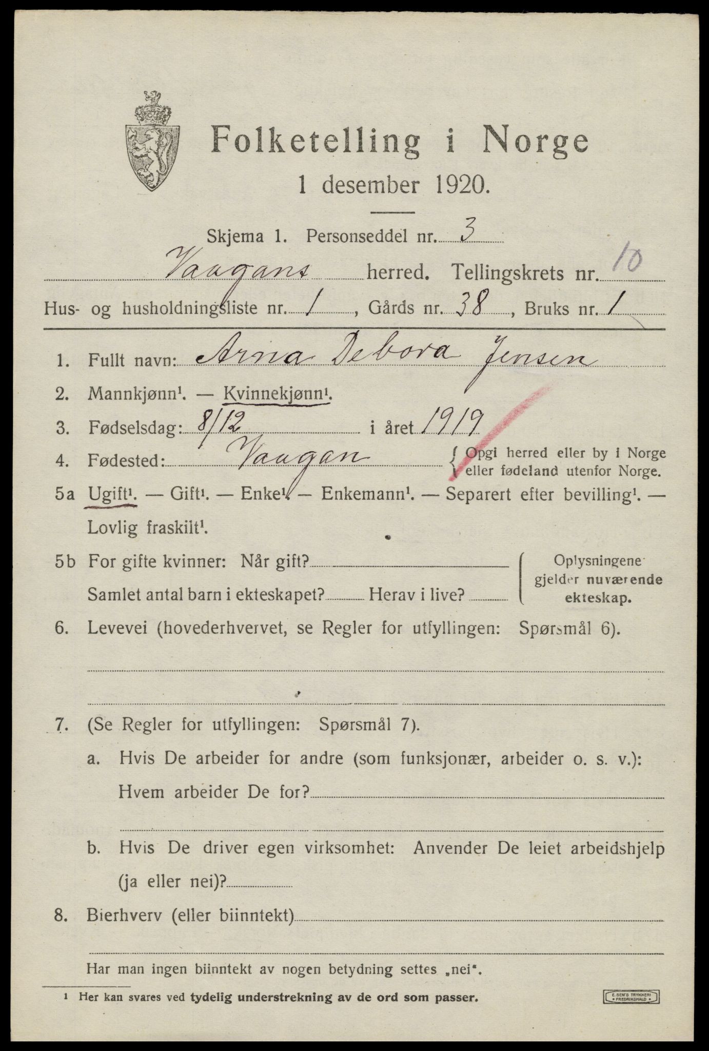 SAT, Folketelling 1920 for 1865 Vågan herred, 1920, s. 8851