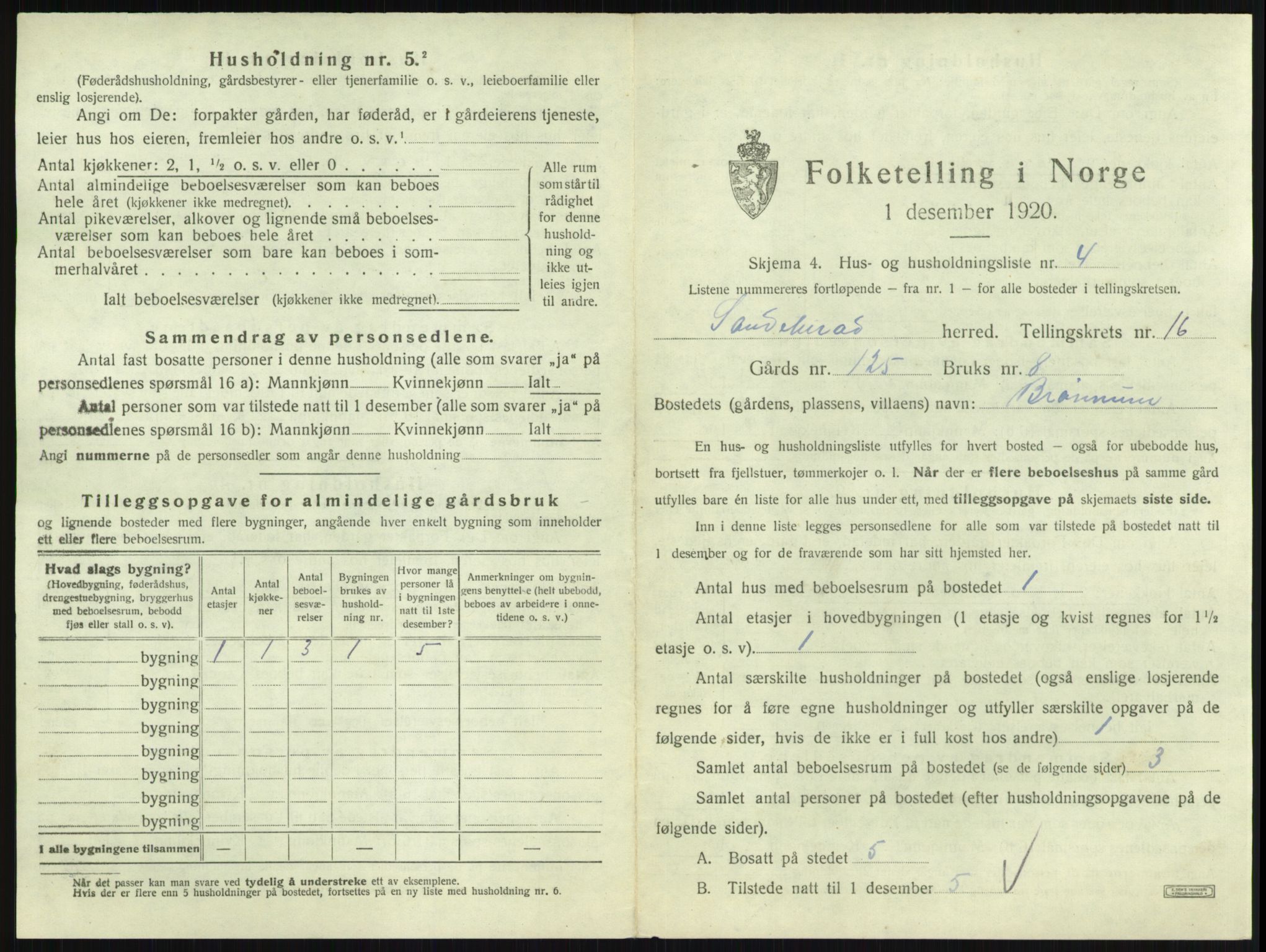 SAKO, Folketelling 1920 for 0724 Sandeherred herred, 1920, s. 3584