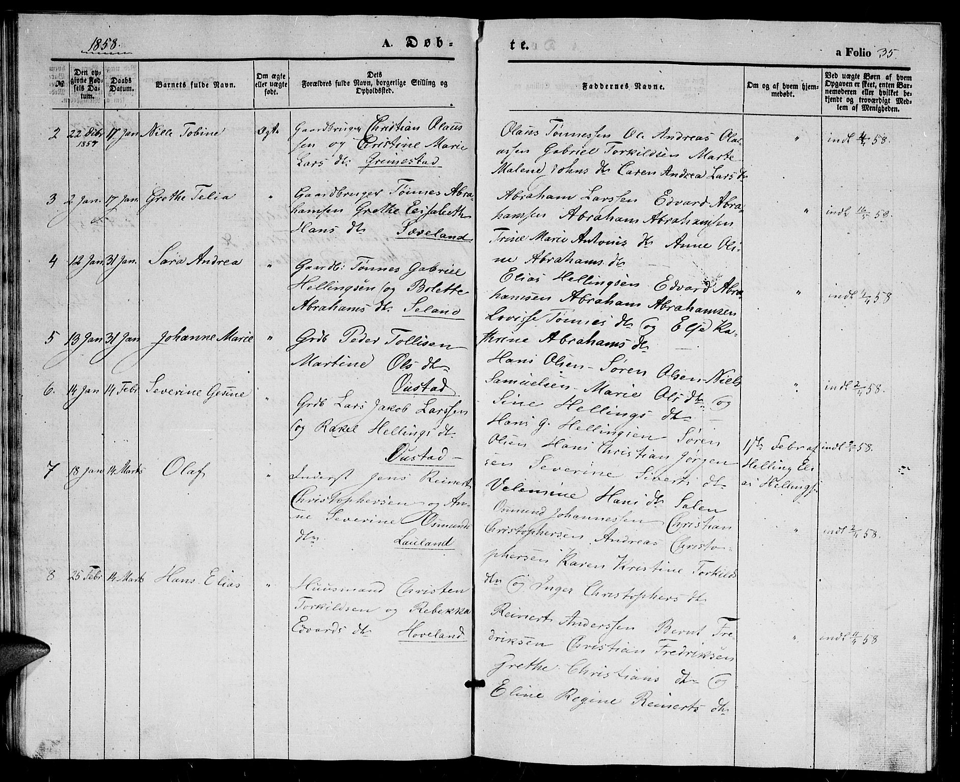 Herad sokneprestkontor, AV/SAK-1111-0018/F/Fb/Fba/L0002: Klokkerbok nr. B 2, 1852-1862, s. 35
