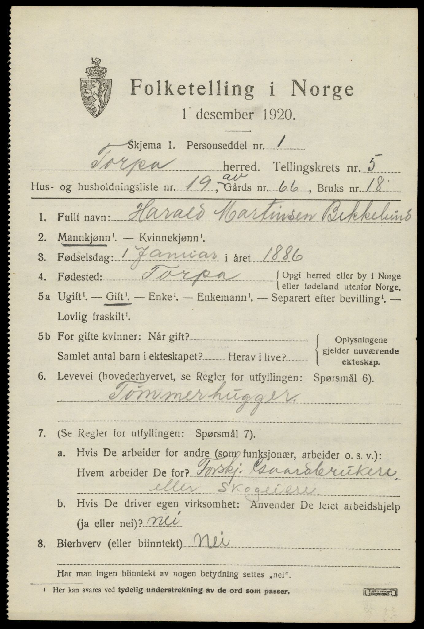 SAH, Folketelling 1920 for 0539 Torpa herred, 1920, s. 3691