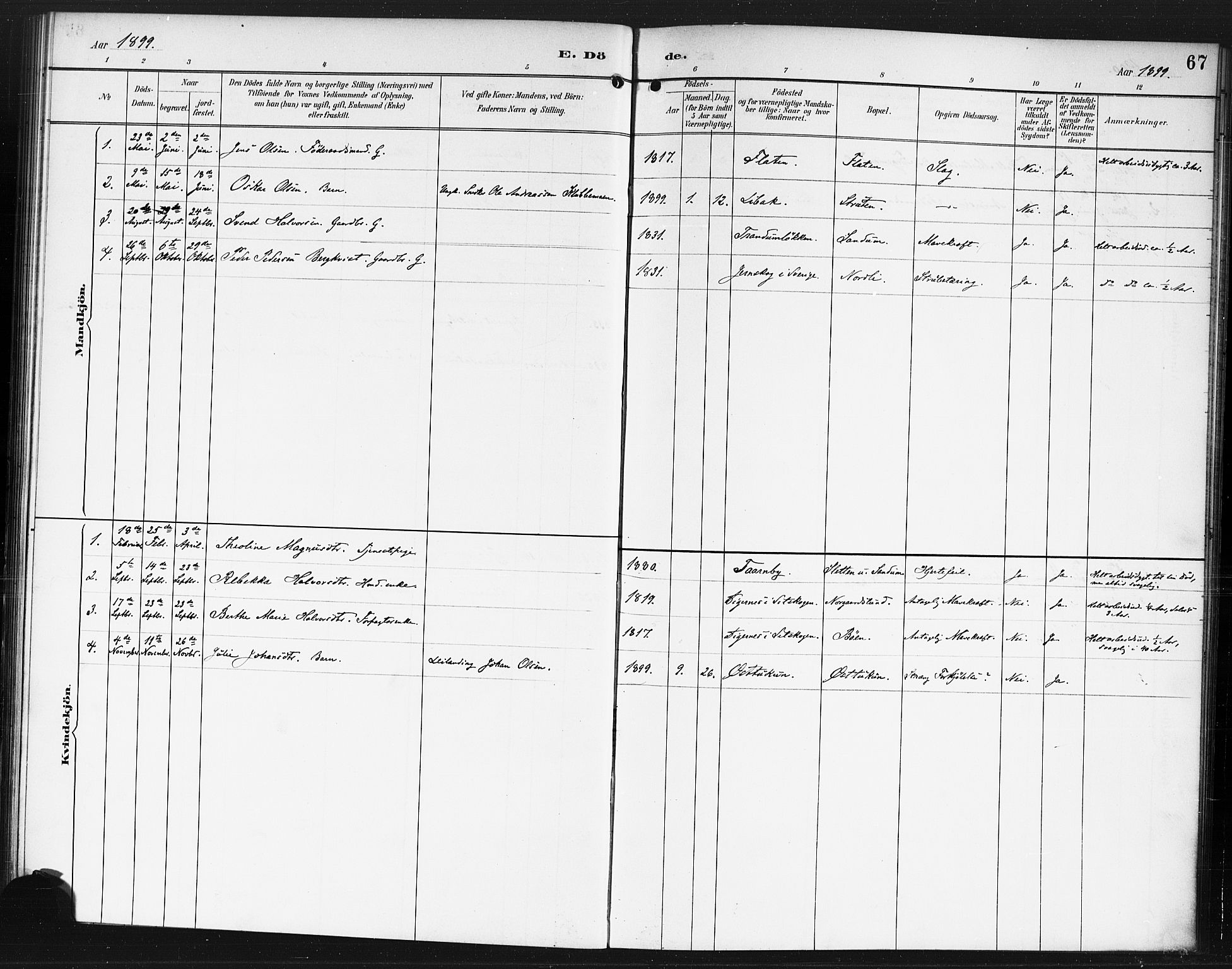 Rødenes prestekontor Kirkebøker, SAO/A-2005/F/Fb/L0002: Ministerialbok nr. II 2, 1890-1900, s. 67