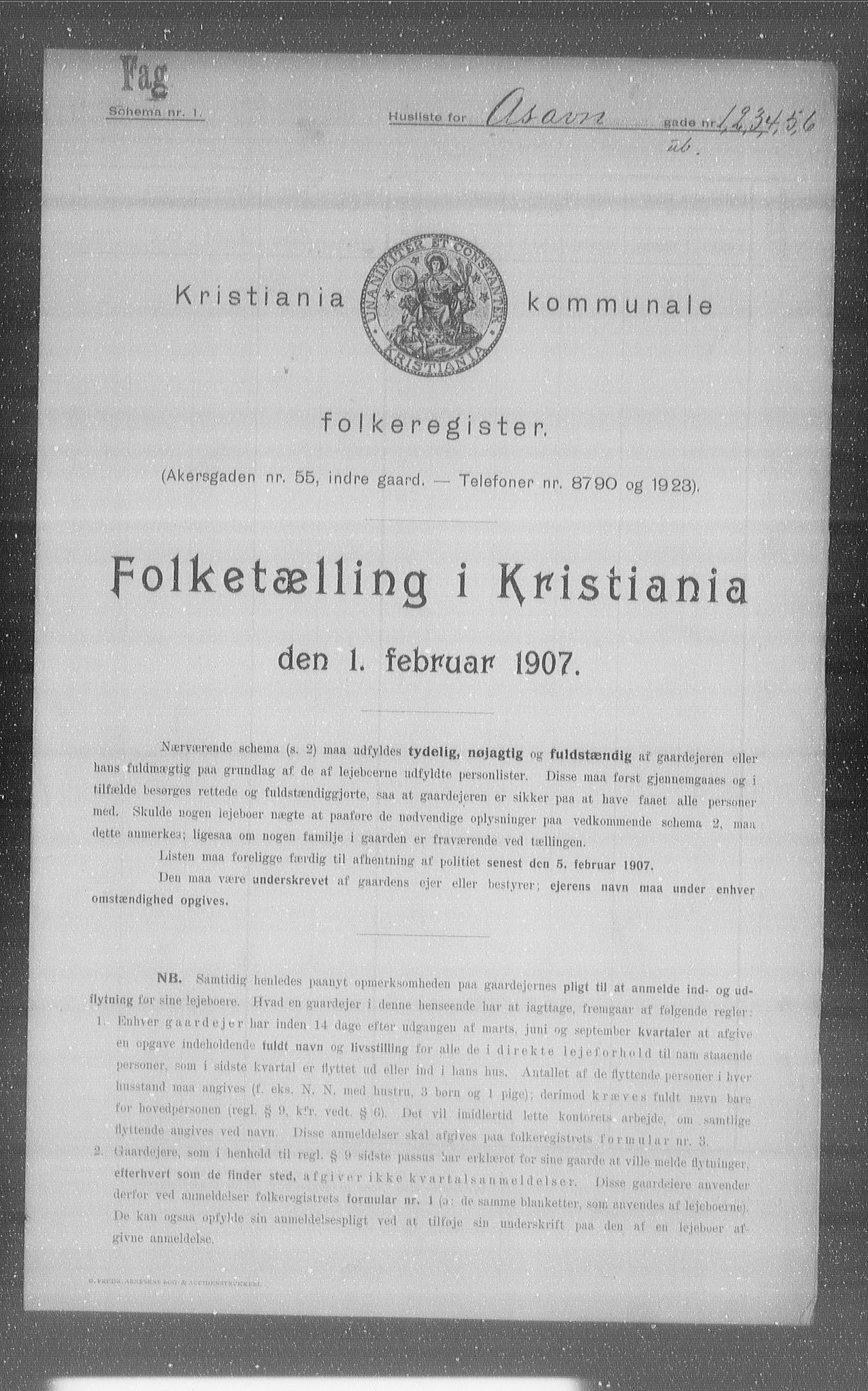 OBA, Kommunal folketelling 1.2.1907 for Kristiania kjøpstad, 1907, s. 66566