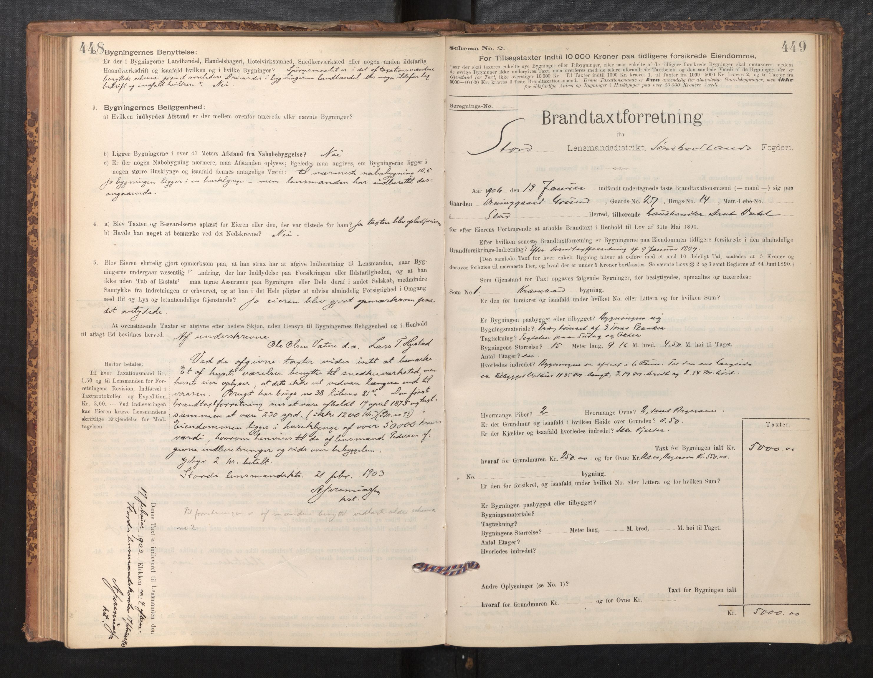 Lensmannen i Stord, SAB/A-35001/0012/L0002: Branntakstprotokoll, skjematakst, 1897-1922, s. 448-449