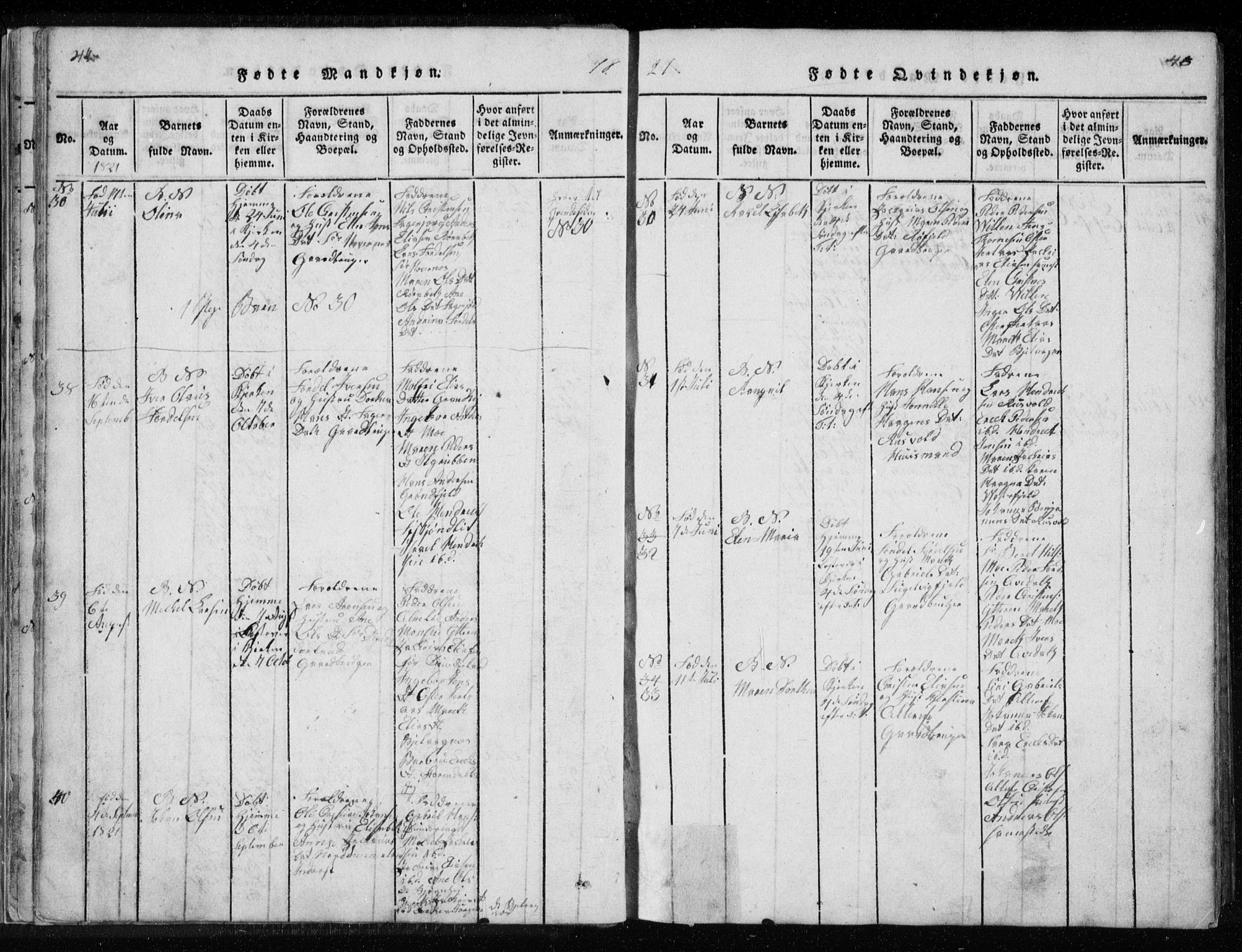 Ministerialprotokoller, klokkerbøker og fødselsregistre - Nordland, SAT/A-1459/827/L0412: Klokkerbok nr. 827C01, 1820-1841, s. 42-43