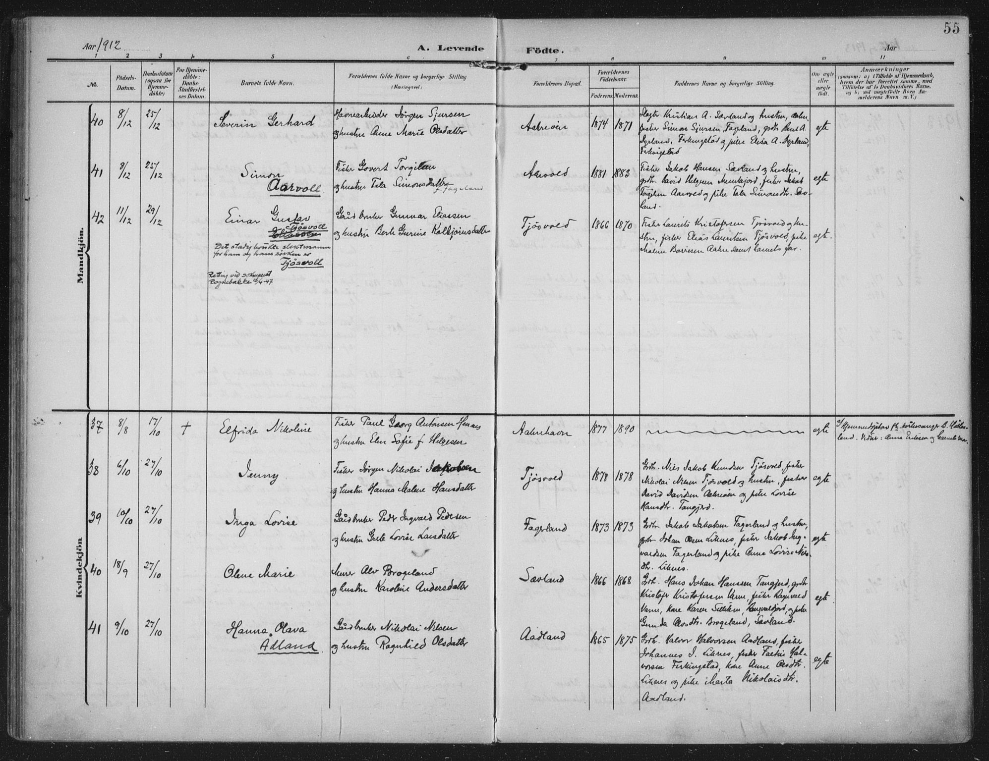 Kopervik sokneprestkontor, AV/SAST-A-101850/H/Ha/Haa/L0005: Ministerialbok nr. A 5, 1906-1924, s. 55