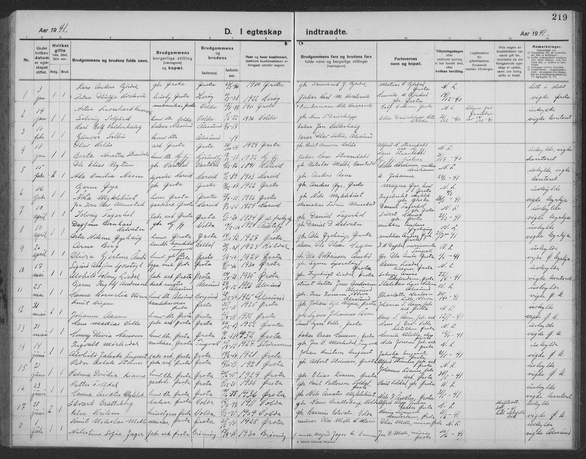 Ministerialprotokoller, klokkerbøker og fødselsregistre - Møre og Romsdal, AV/SAT-A-1454/513/L0191: Klokkerbok nr. 513C05, 1920-1941, s. 219