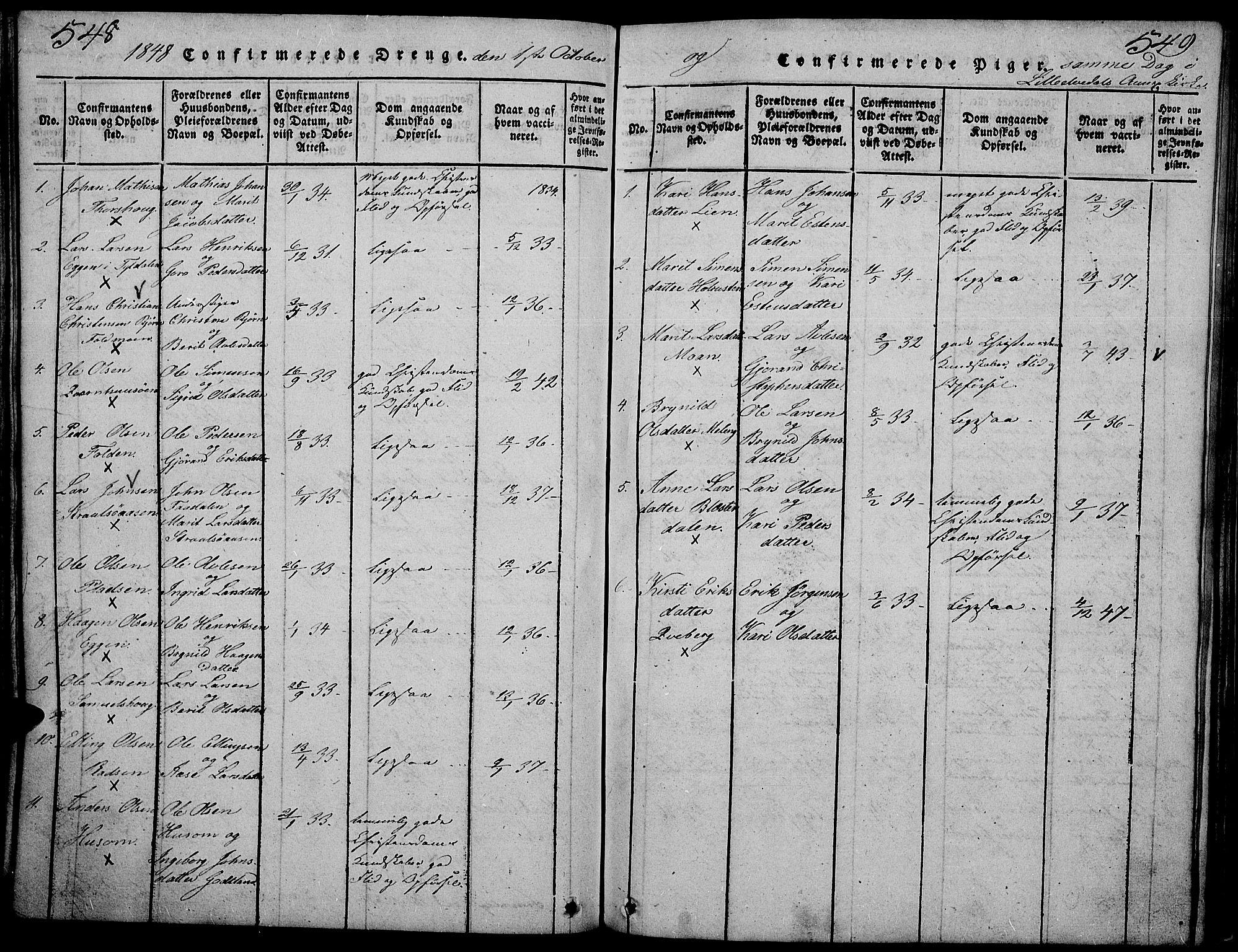 Tynset prestekontor, AV/SAH-PREST-058/H/Ha/Hab/L0002: Klokkerbok nr. 2, 1814-1862, s. 548-549