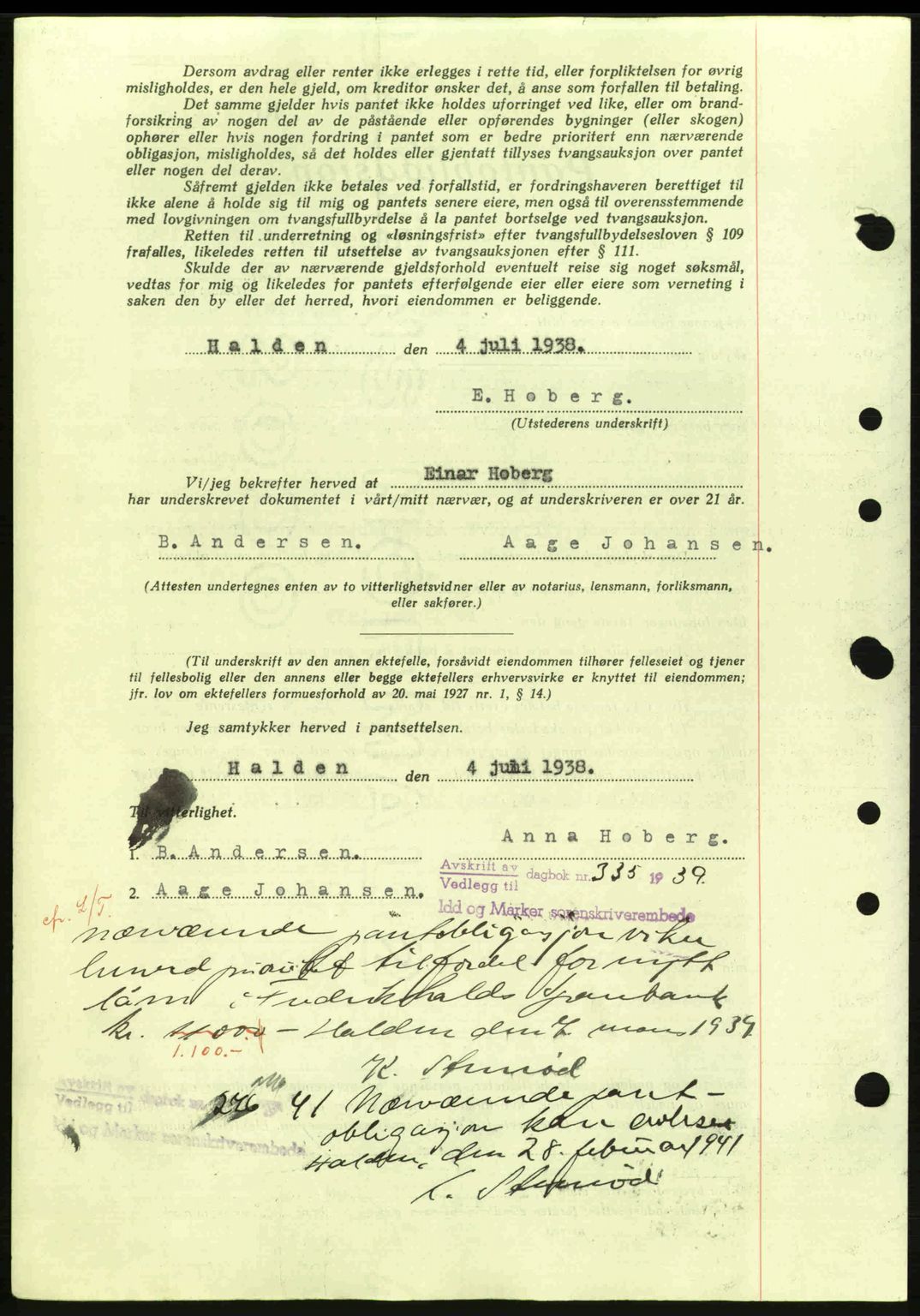 Idd og Marker sorenskriveri, AV/SAO-A-10283/G/Gb/Gbc/L0001: Pantebok nr. B1-3, 1936-1939, Dagboknr: 776/1938