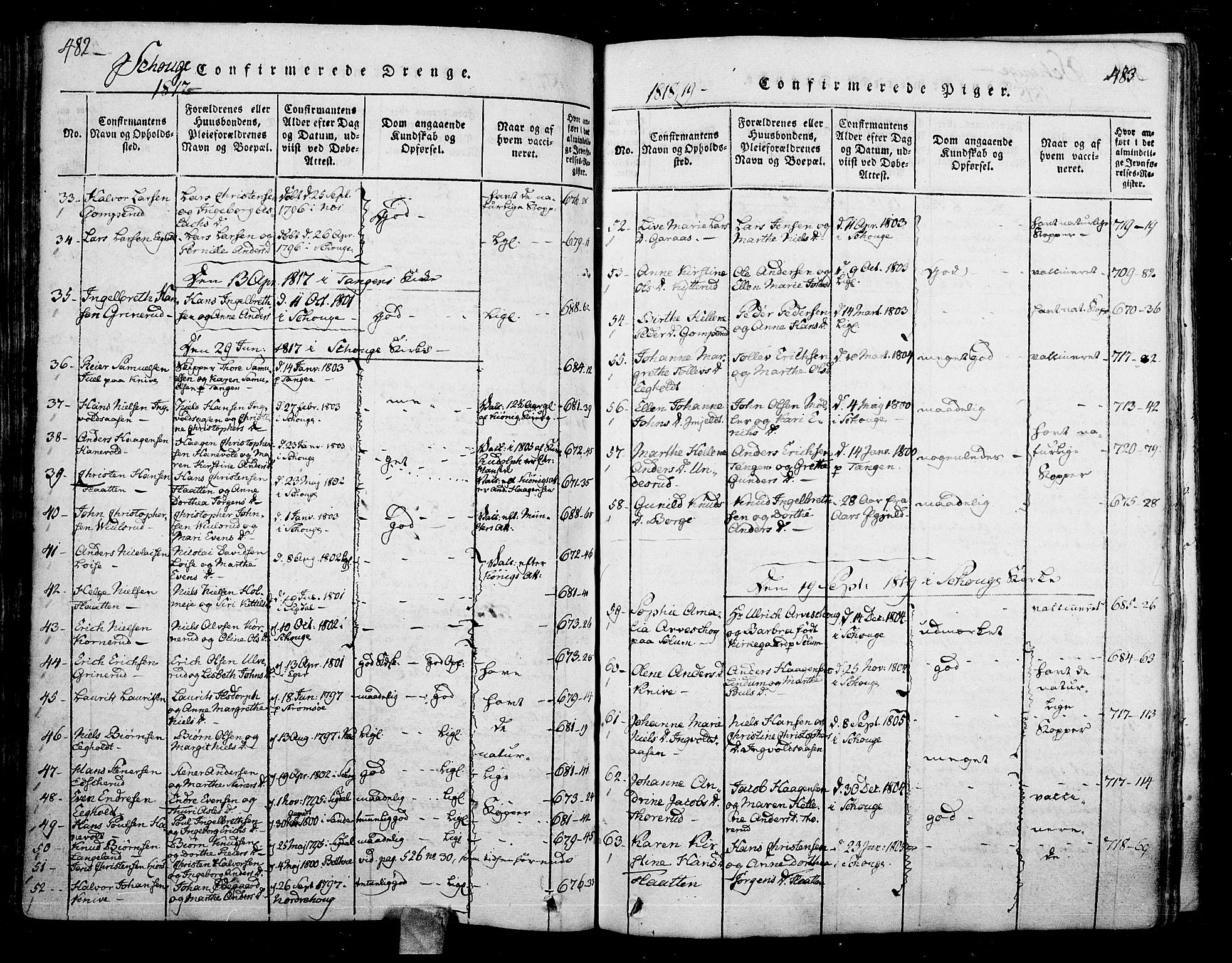 Skoger kirkebøker, SAKO/A-59/F/Fa/L0002: Ministerialbok nr. I 2 /1, 1814-1842, s. 482-483